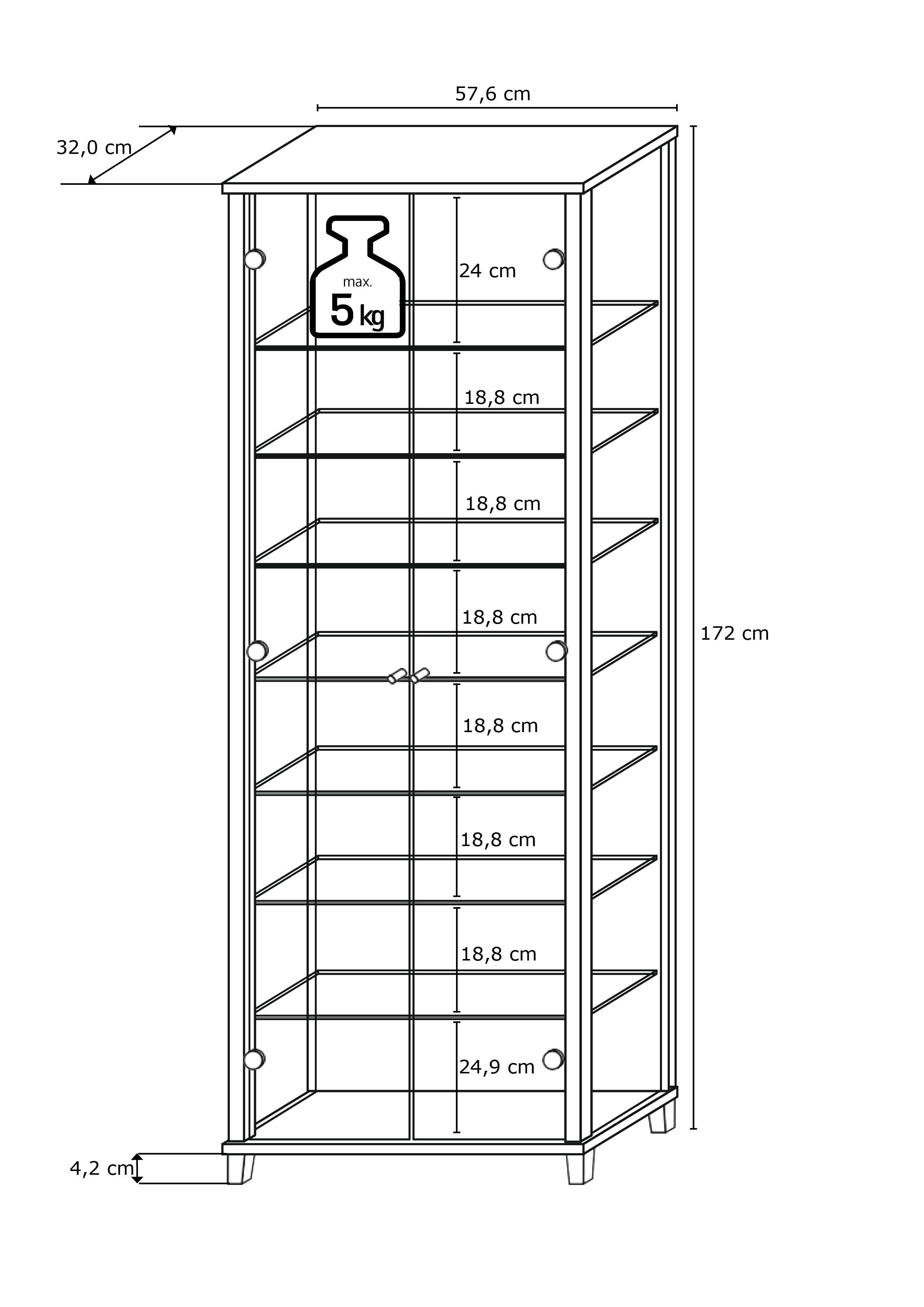 fif möbel Vitrinekast OPTIMA Staande vitrine/glasvitrine met 2 glazen deuren, perfect voor verzamelaars, verzamelvitrine