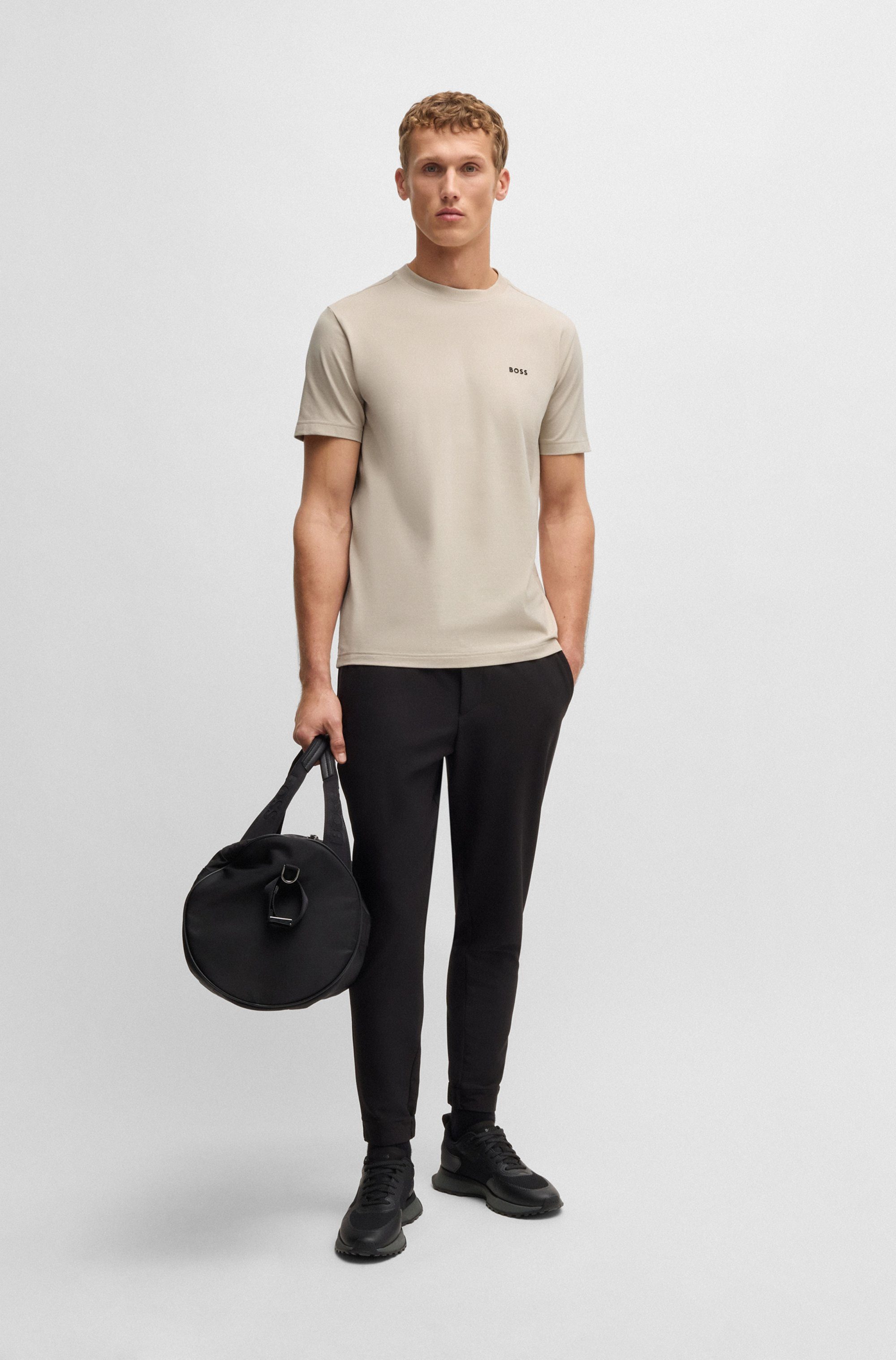 BOSS GREEN Shirt met ronde hals Thee met gegomd contrast-logo