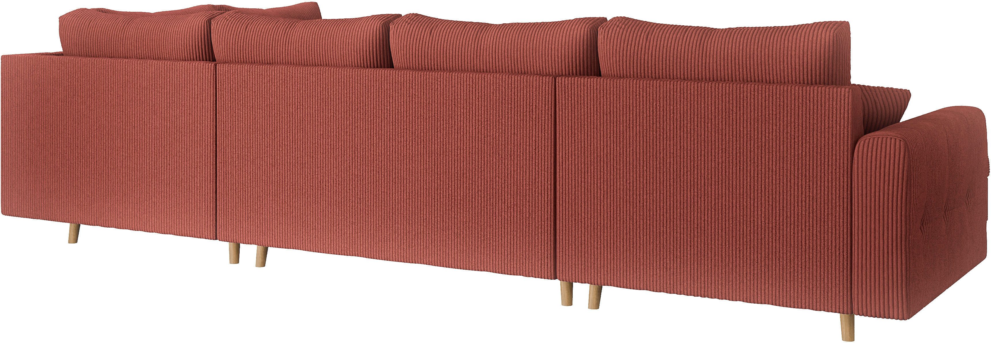 Home affaire Zithoek CHARRE U-vorm met ottomane, afmetingen B/D/H: 310/161/81 cm fijne stiksels, losse rug- en sierkussens, ook in cord en bouclé