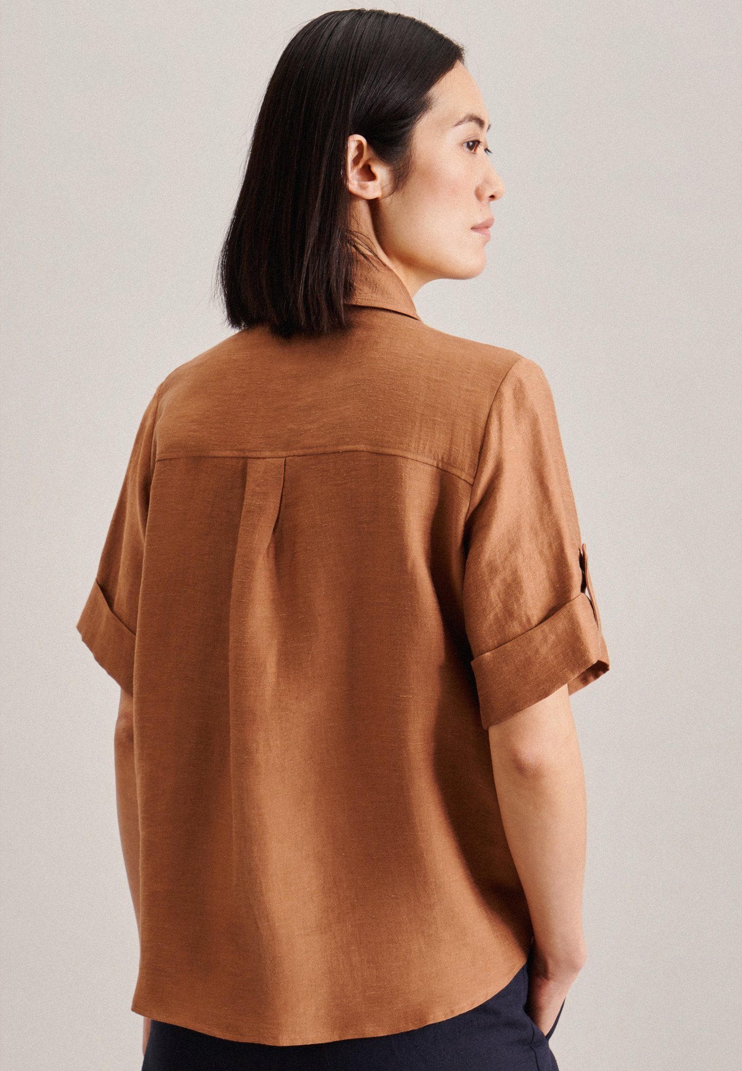 seidensticker Overhemdblouse Zwarte roos Korte mouwen kraag uni