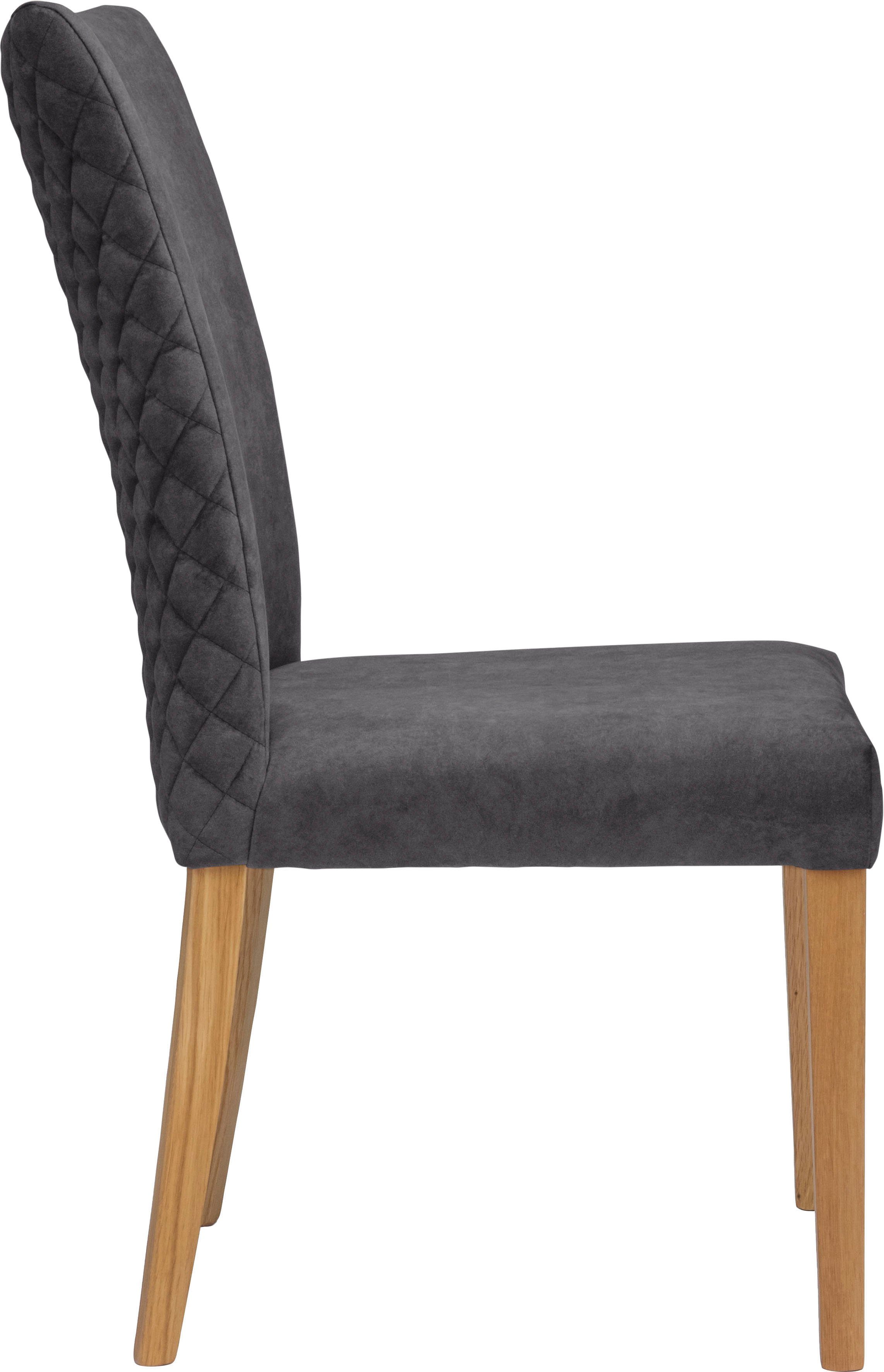 Leonique Eetkamerstoel Vence met ruitstiksel in de rugleuning, poten van massief eiken (set, 2 stuks)
