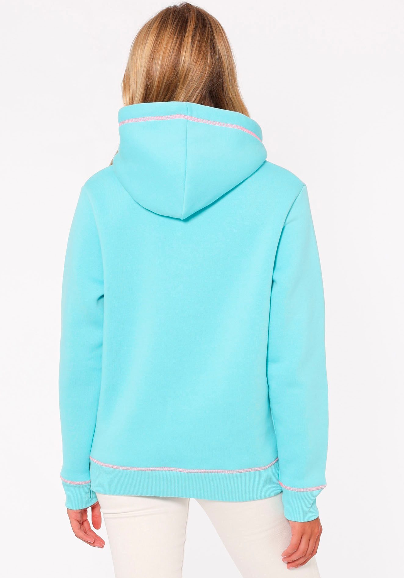 Zwillingsherz Hoodie Strandleven Moin met geborduurd schrift en neonkleurige accenten