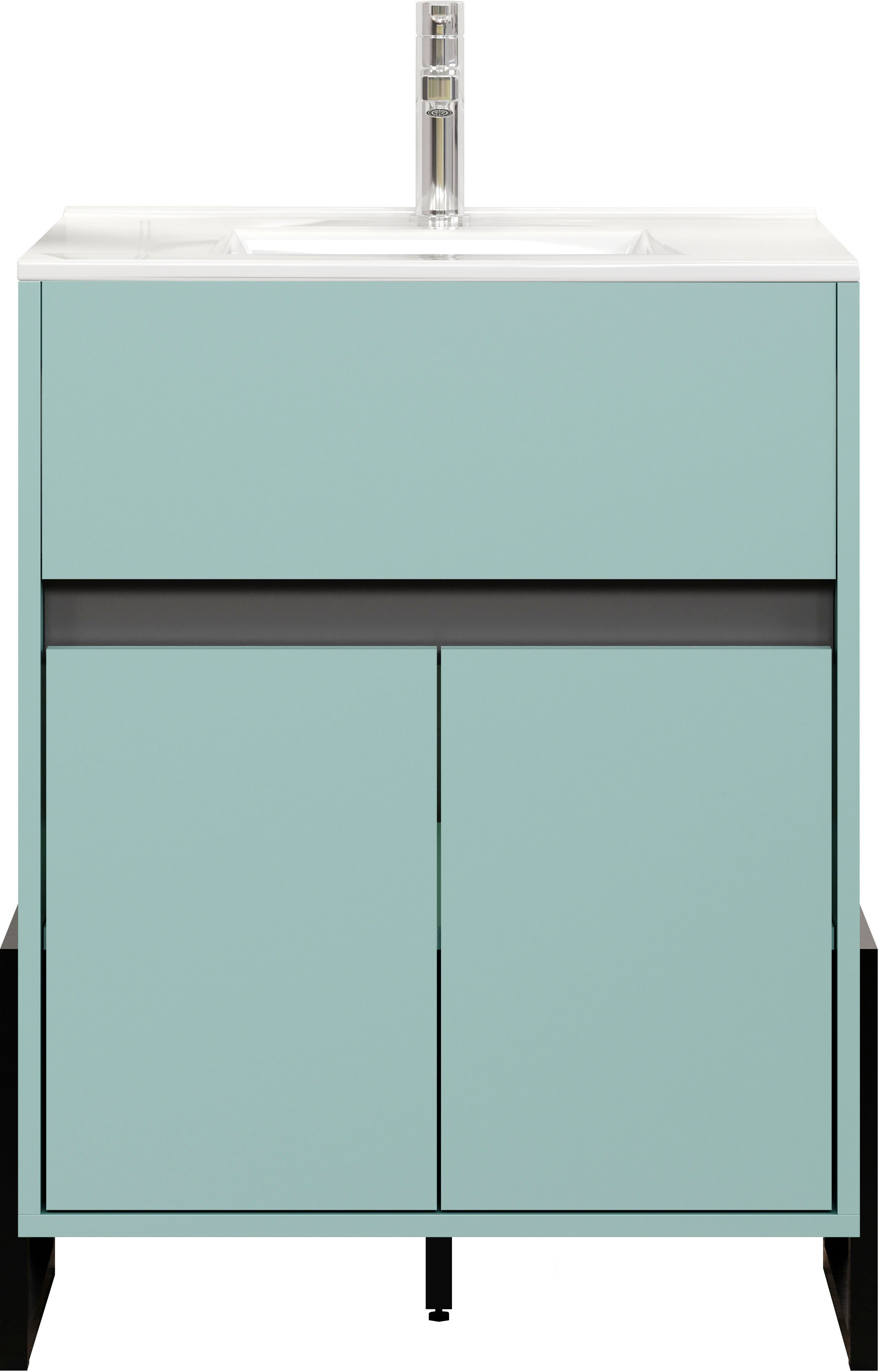 welltime Wastafelonderkast Malcesine Wastafel met metalen frame in turquoise - Met 60 cm witte wastafel