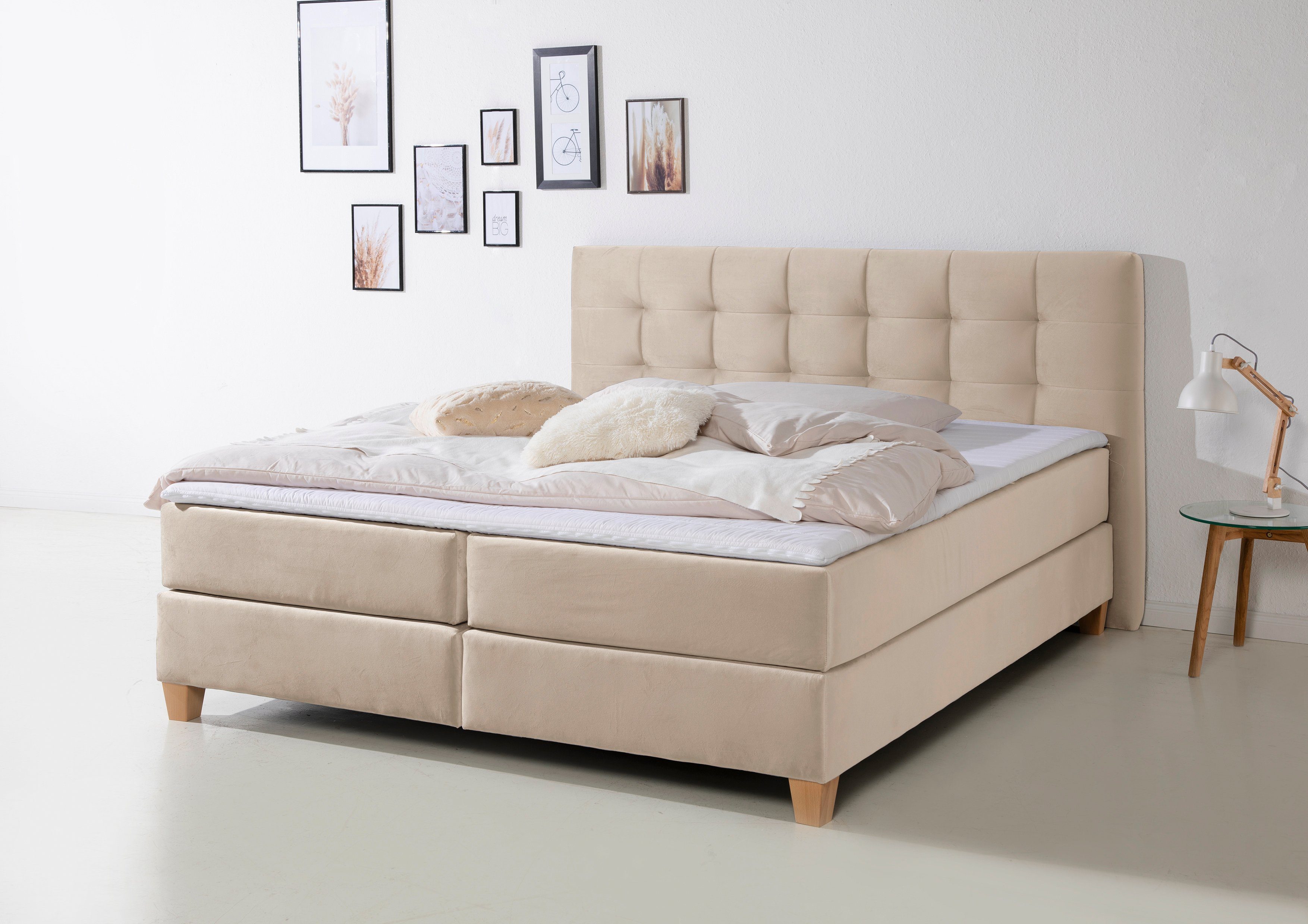 Home affaire Boxspring Moulay in extra lang 220 cm, met topmatras, 3 uitvoeringen, 4 breedten