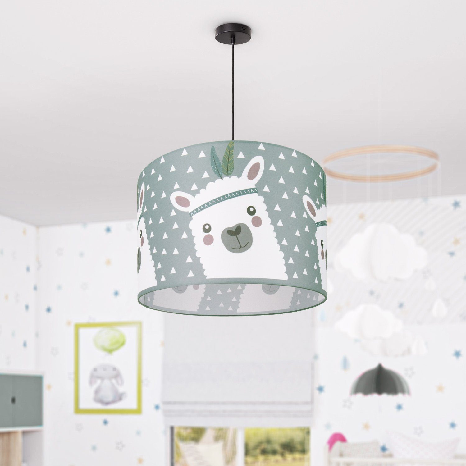 Paco Home Hanglamp Ela 214 Kinderlamp plafondlamp LED kinderkamer lamp lama-motief, E27