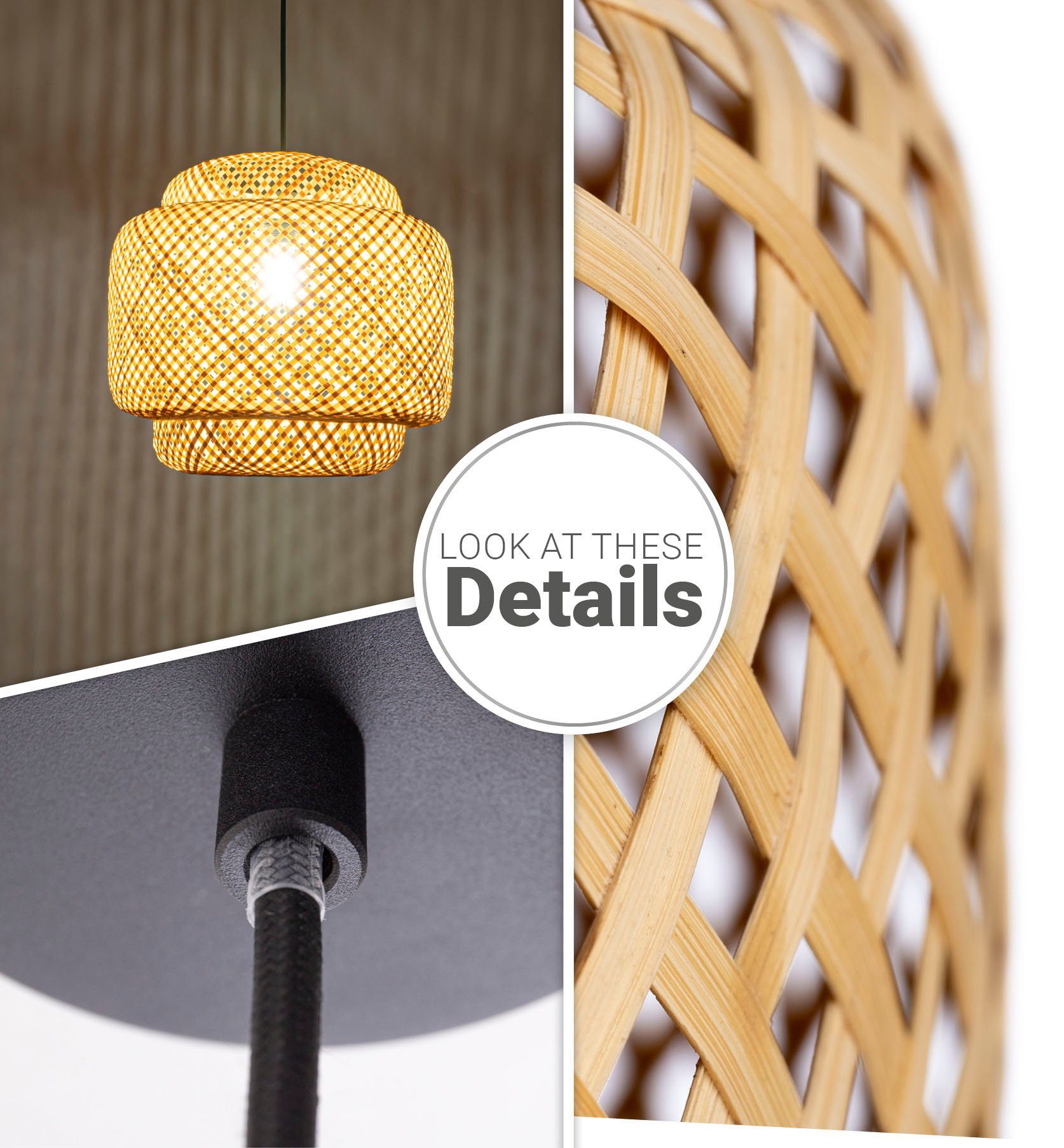 Paco Home Hanglamp KORVI Mandlampen pendellamp hout boho natuur woonkamer eetkamerlamp