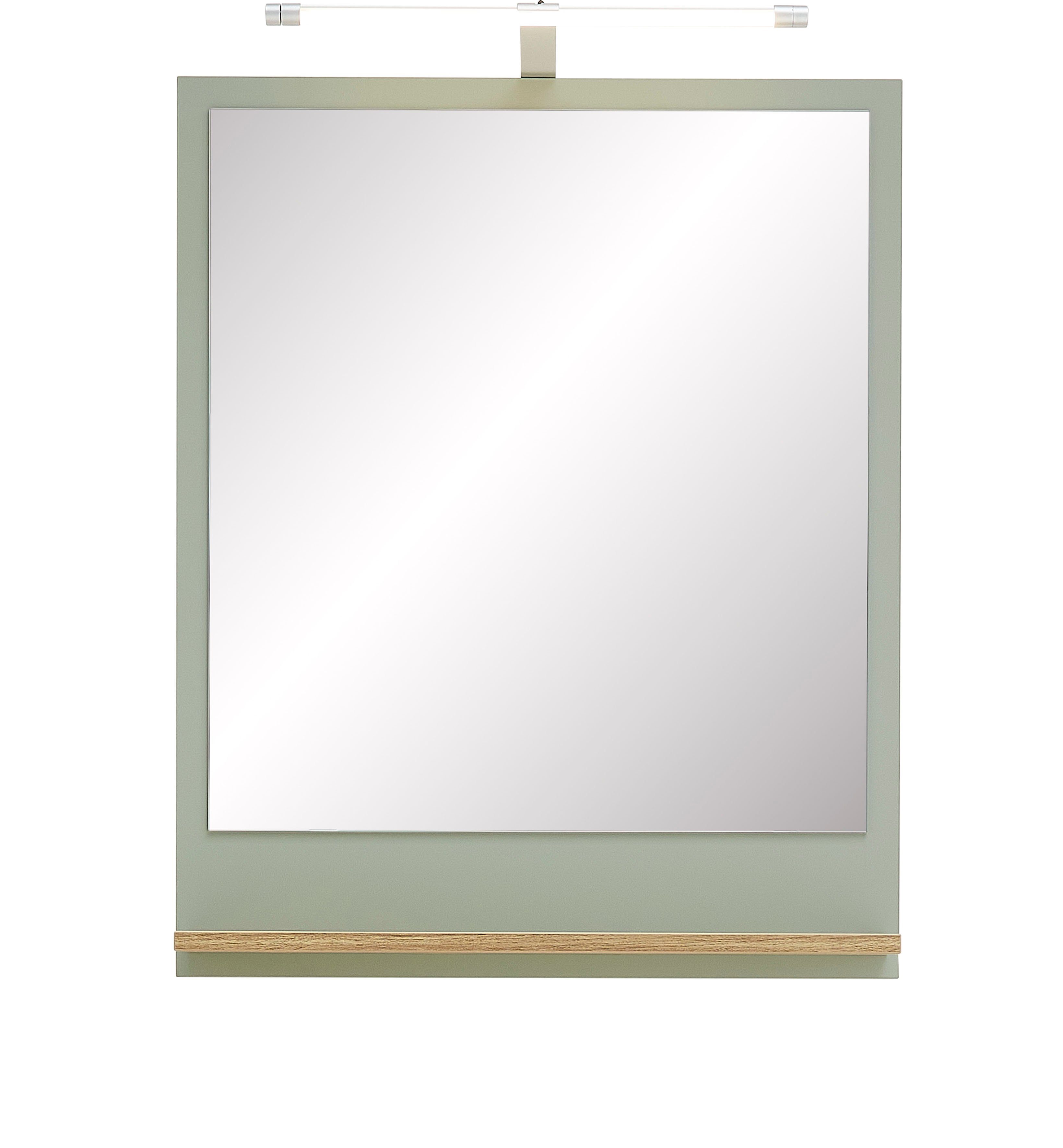 Saphir Badspiegel Quickset spiegel met plank, 60 cm breed, 74,5 cm hoog Vlakke spiegel salie imitatie, Riviera eik imitatie dwars