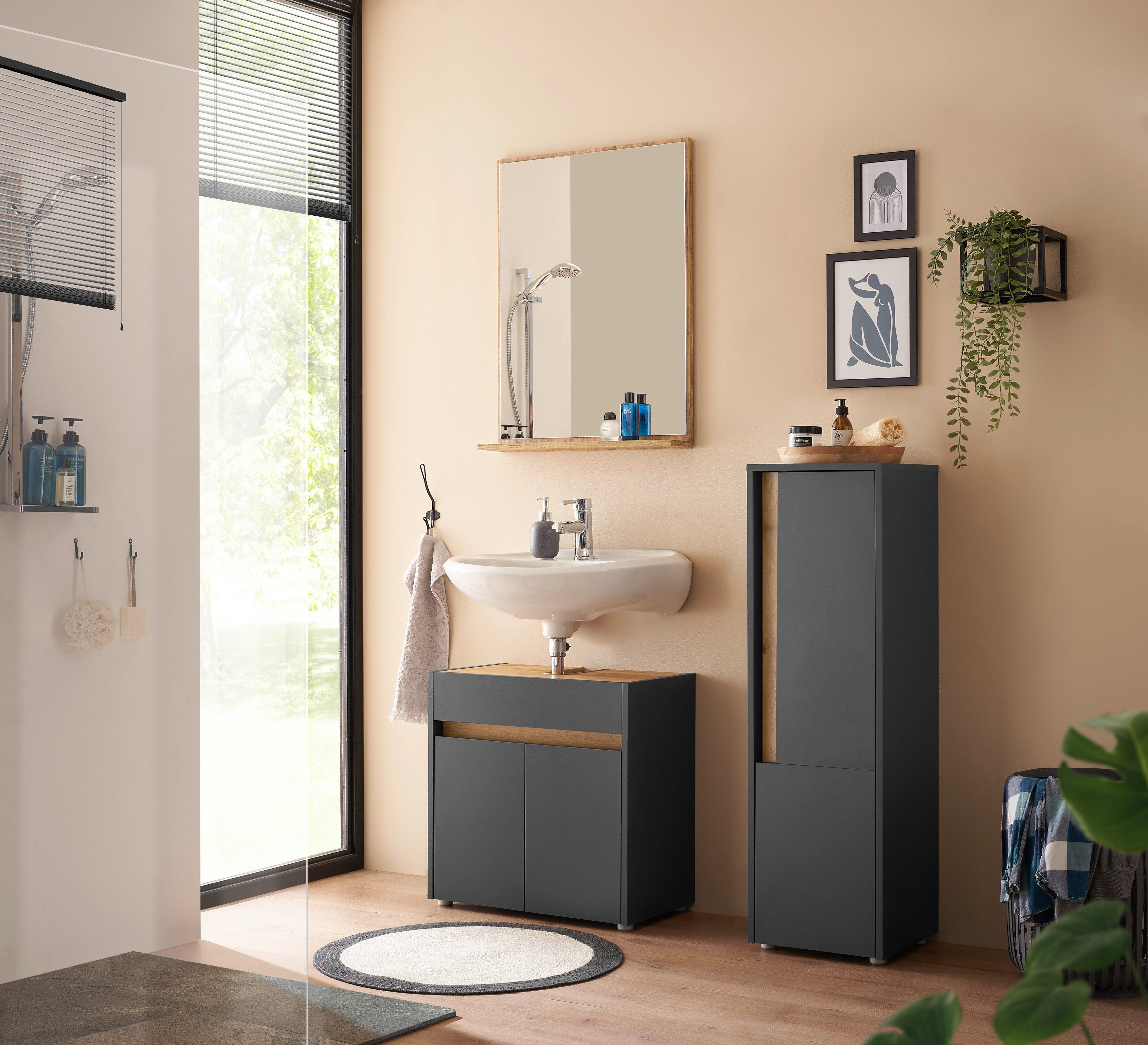 INOSIGN Hoge kast CITY/GIRON, badkamerkast met grepen, kast in tijdloos ontwerp