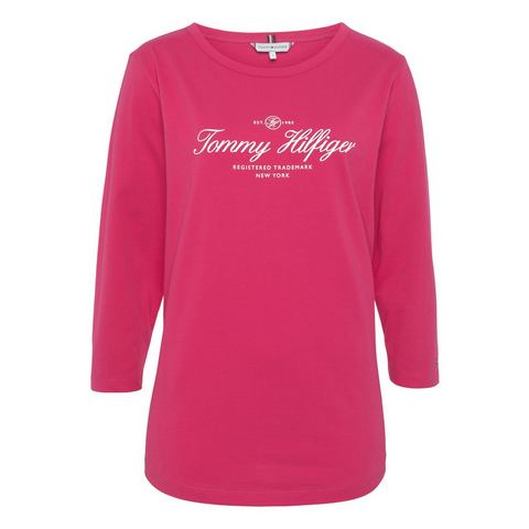 Tommy Hilfiger Curve Shirt met lange mouwen CRV SLIM SIGNATURE OPN NK 3/4SLV PLUS SIZE CURVE, met het kenmerkende Tommy Hilfiger logo