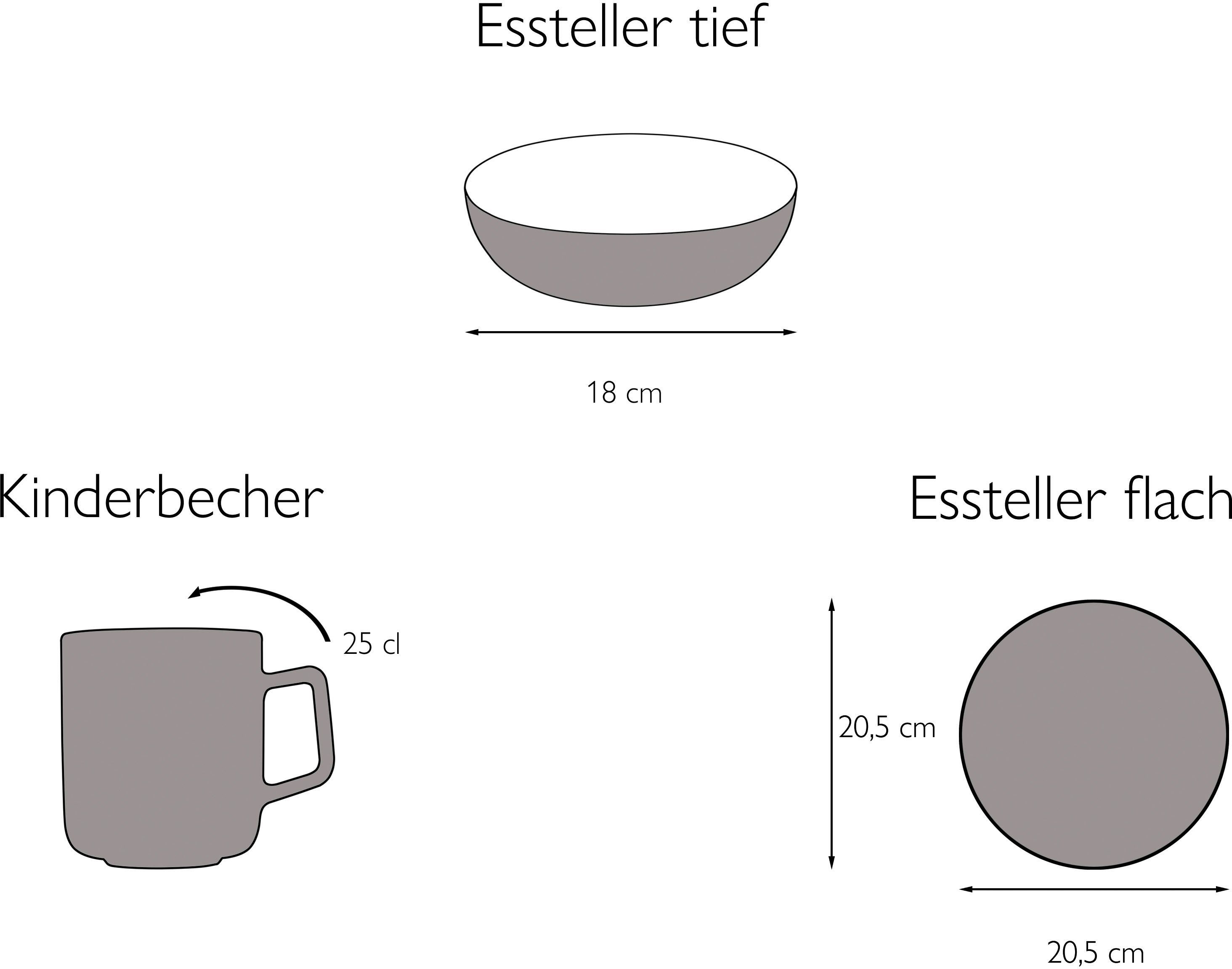 CreaTable Kinderservies-set Zoo Decor met leuke dierentuinbewoners, Made in Europe, 3 delen, voor 1 persoon (set, 3-delig)
