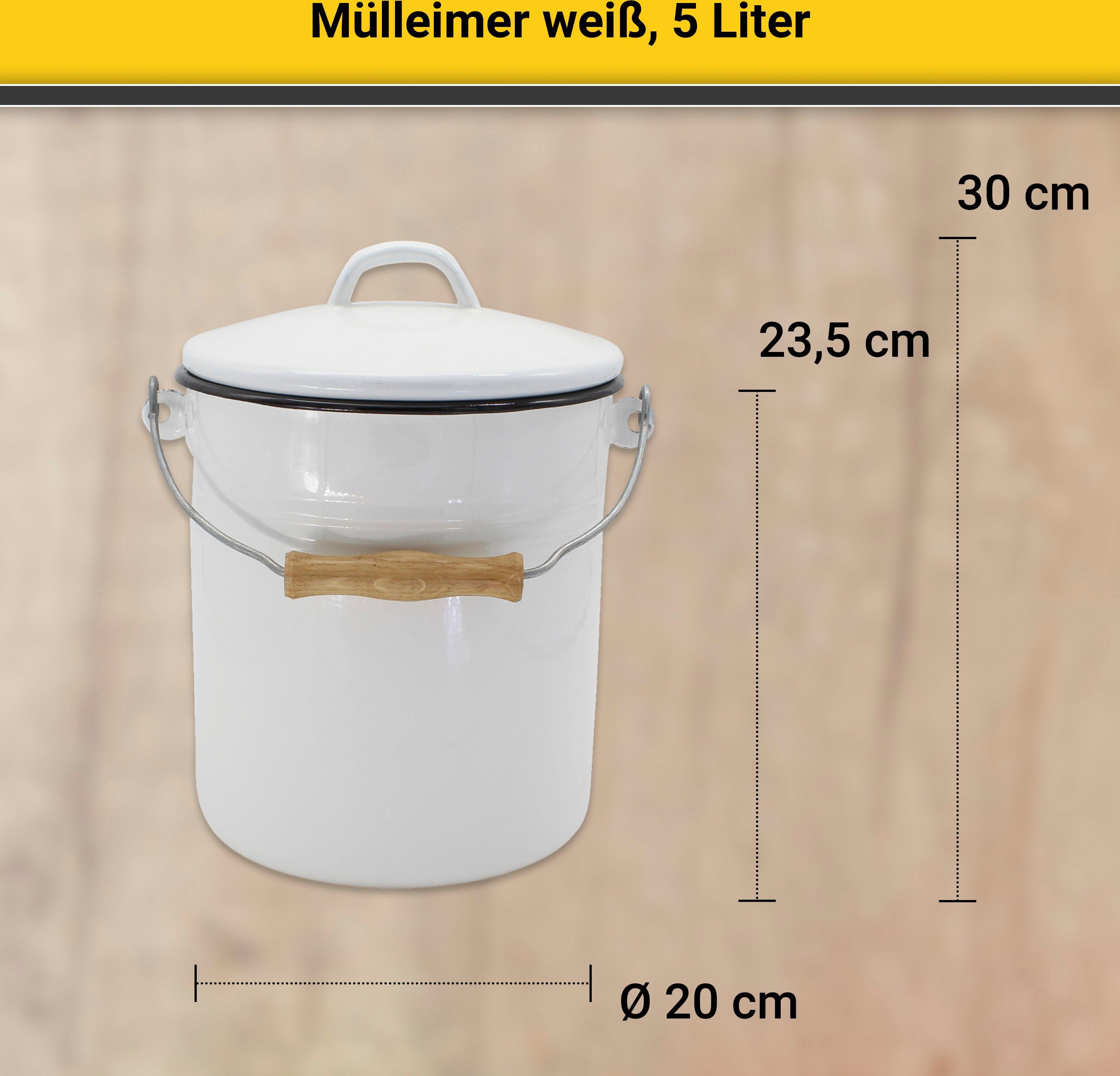 Krüger Vuilnisemmer Emaille prullenbak met deksel snij- / krassbestendige oppervlakte, bacteriewerend, extreem duurzaam (2-delig)