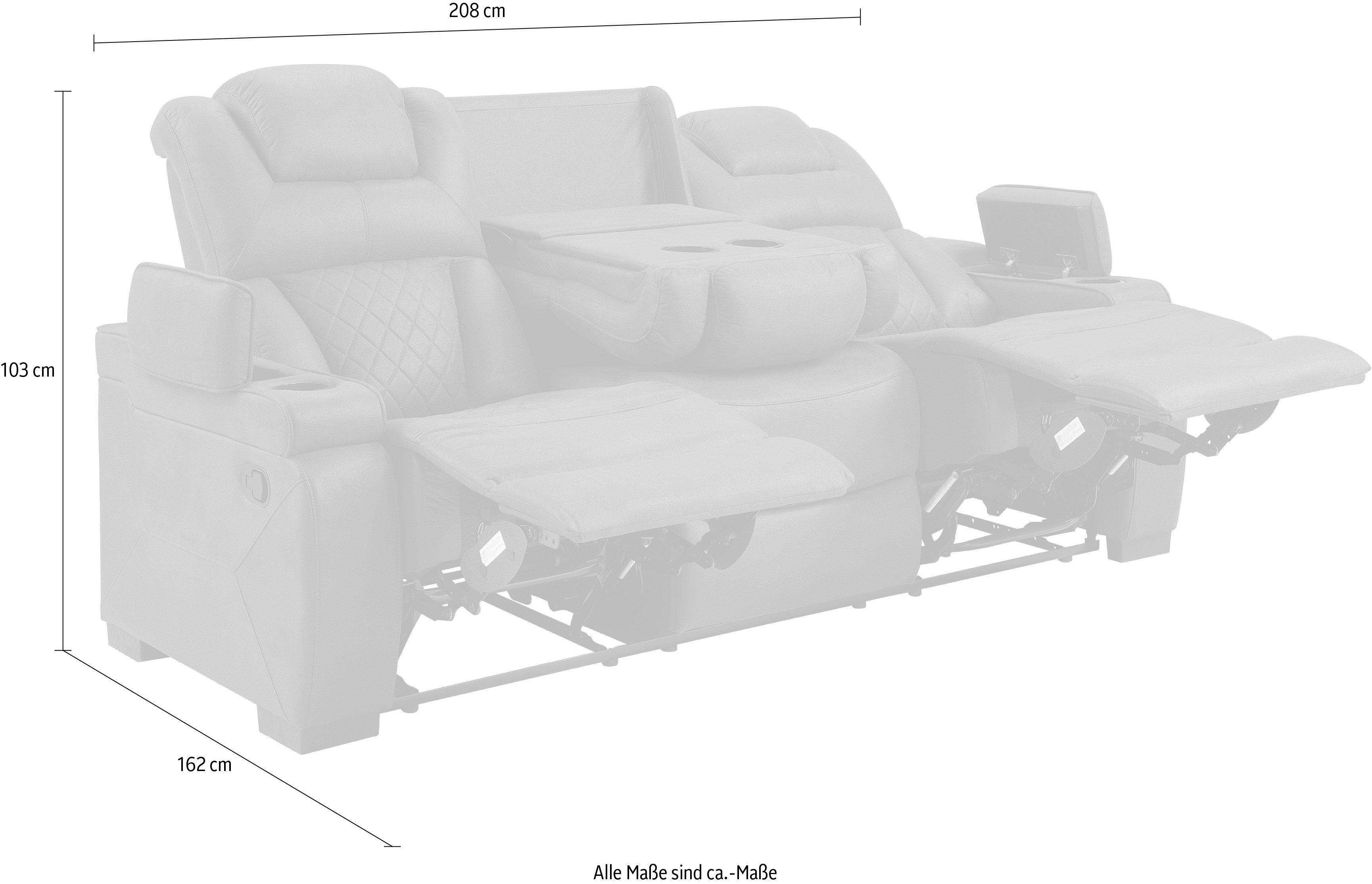 ATLANTIC home collection 3-zitsbank Faris Twee relaxfuncties, inklapbare console met bekerhouder