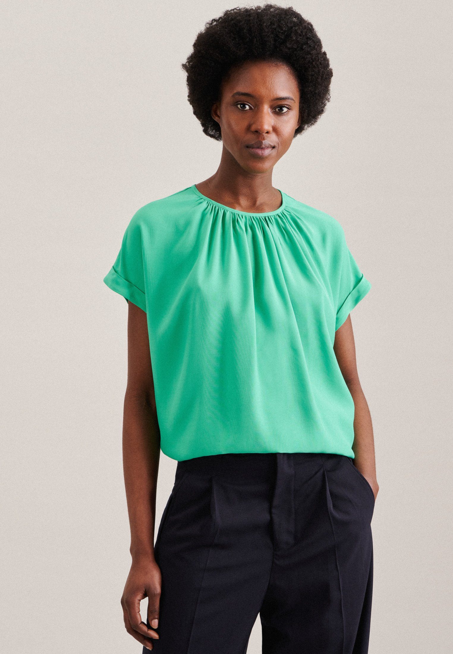 seidensticker Shirtblouse Zwarte roos Korte mouwen ronde hals uni dames blouses maat 38 groen