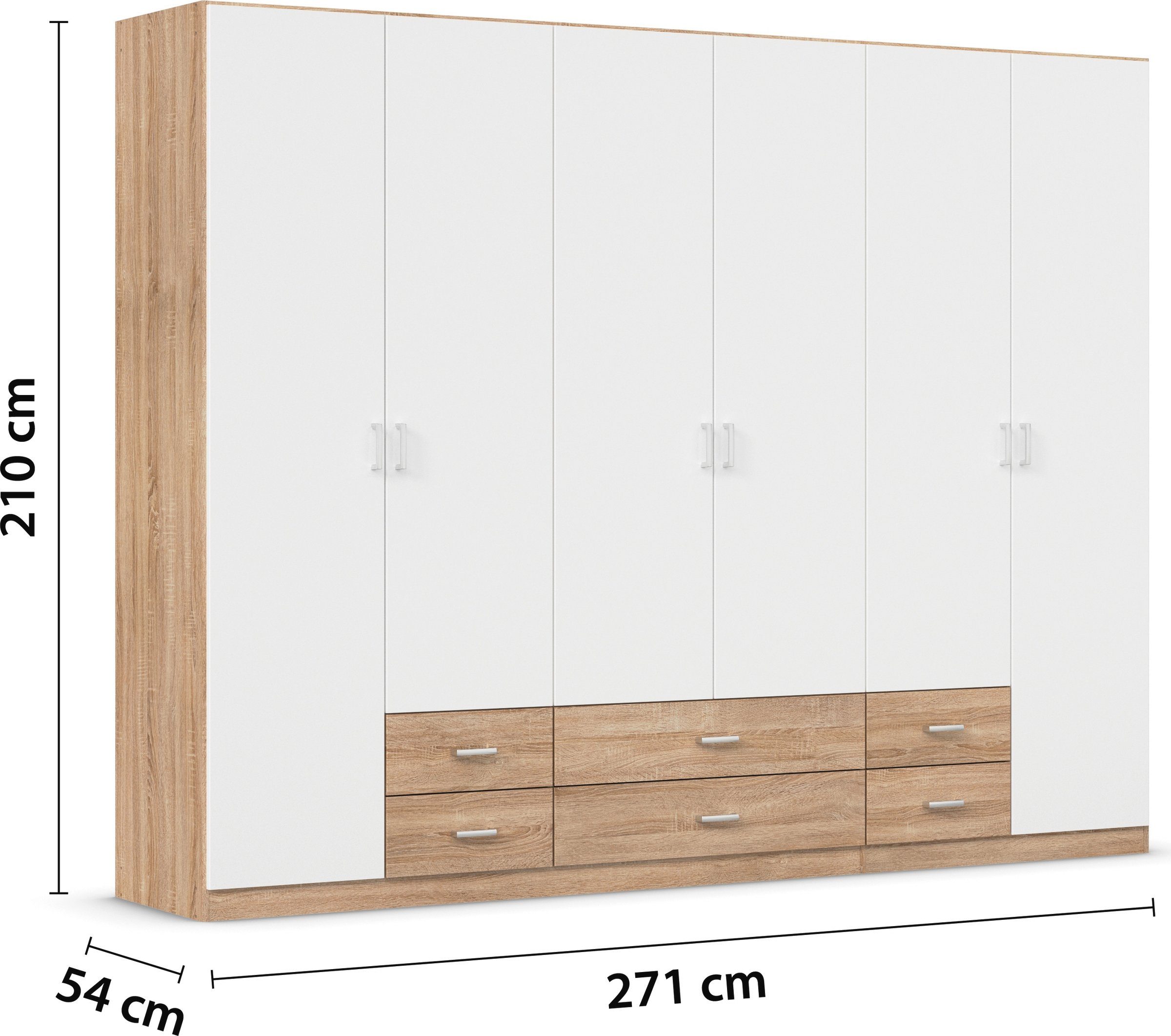 rauch Draaideurkast Kledingkast kast garderobe linnenkast GAMMA in 3 breedtes met 6 lades, in eenvoudig design topseller made in germany