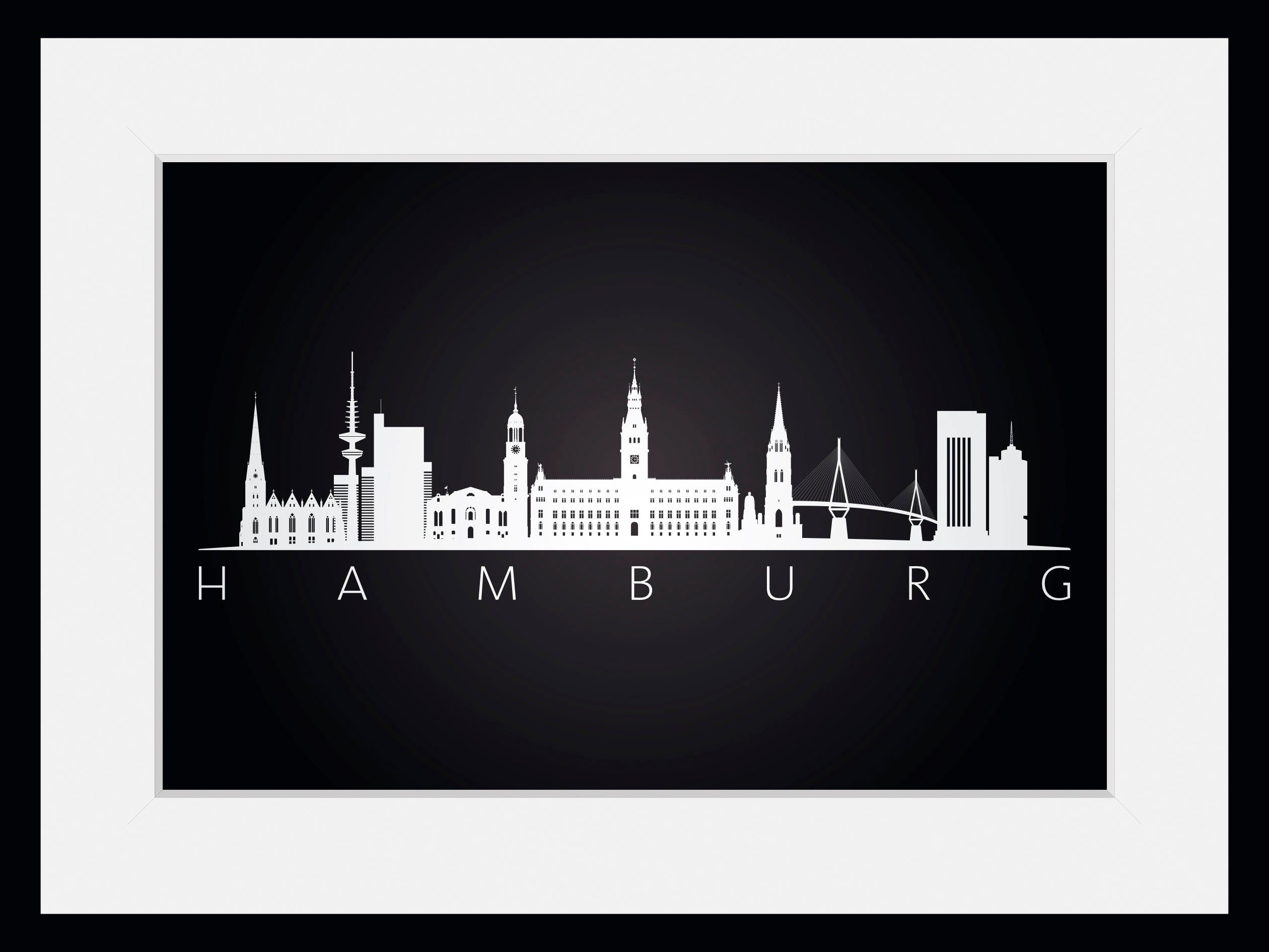 queence Wanddecoratie Hamburg Bezienswaardigheden HD premium posterdruk incl. houten lijst (1 stuk)