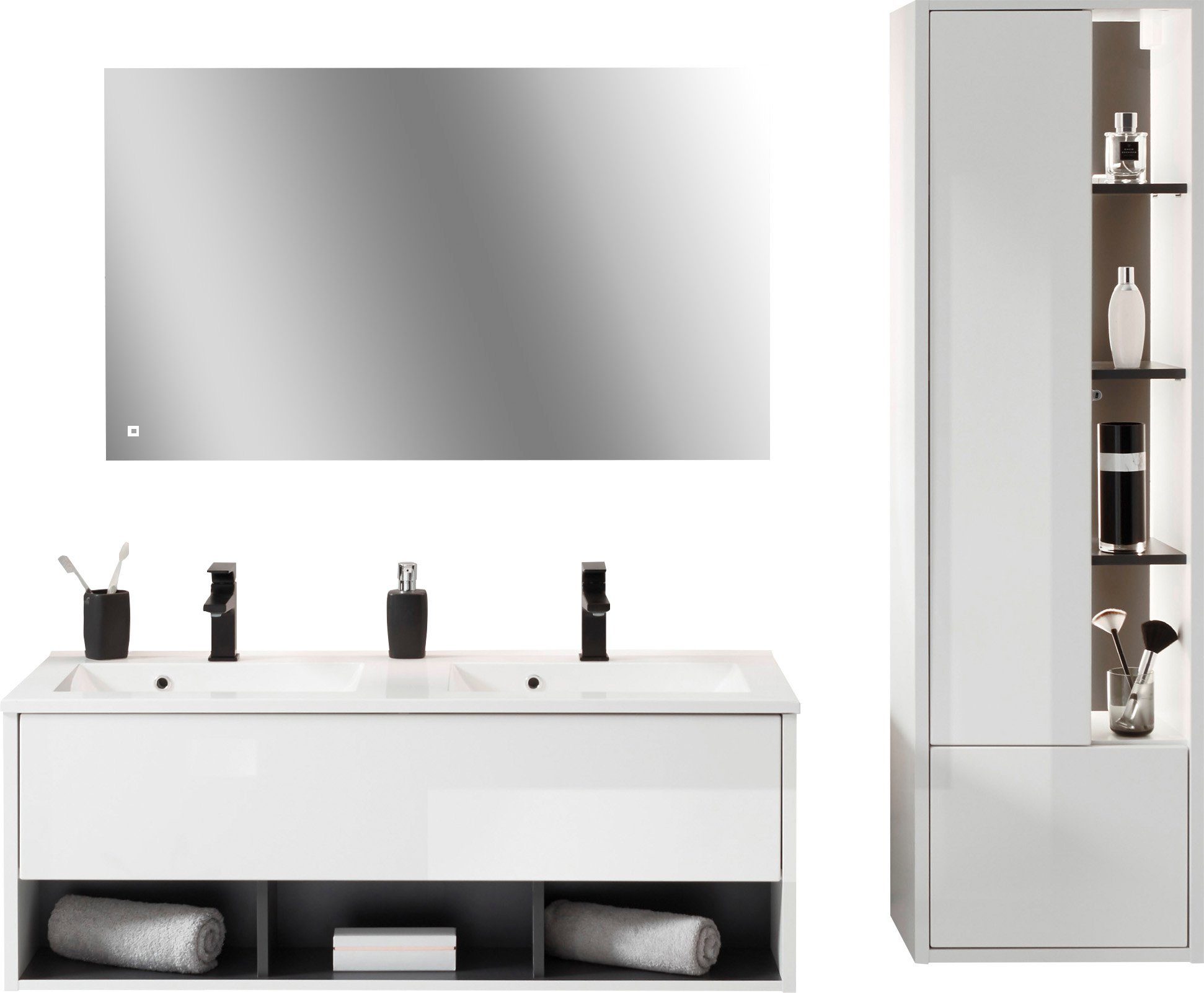 Places of Style Badkamerserie Studio Line, bad in modern ontwerp, 3-delig badkamer Kast, wastafel en spiegel, in twee kleuren beschikbaar, opbergruimte (3-delig)