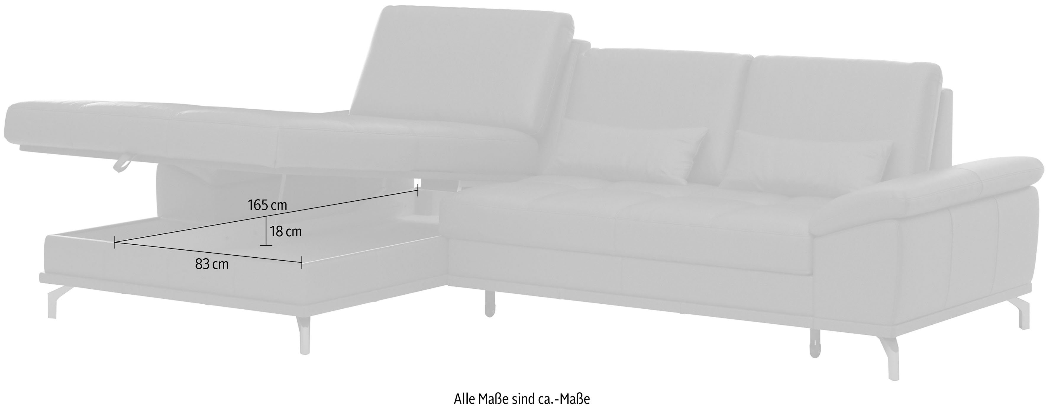 Places of Style Hoekbank Costello L-vorm, met zitdiepteverstelling, armleuningverstelling en