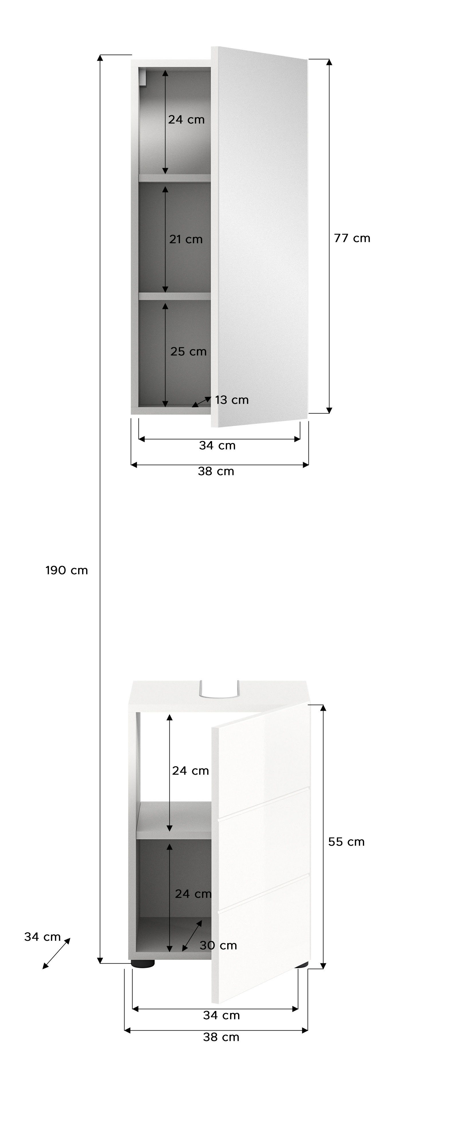welltime Badmeubelset BIEL, TOPSELLER!, 2-delig, hoogwaardige MDF front, groeflook (2 stuks)