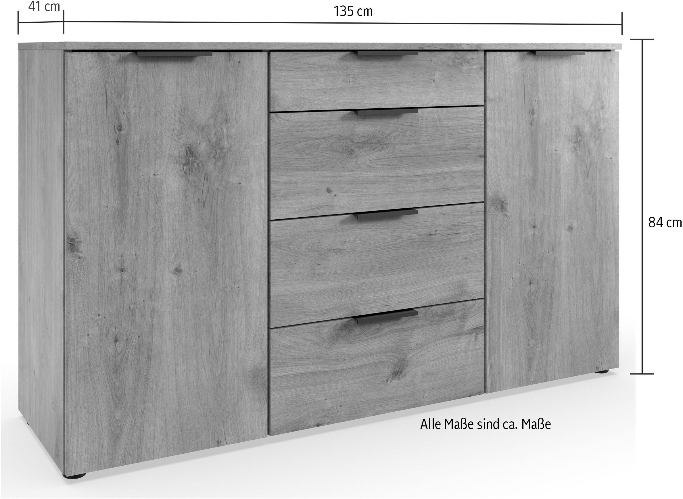 Wimex Kast met laden en deuren Level by fresh to go 2-deurs met 4 laden, soft-close functie, 135 cm breed, 84 cm hoog