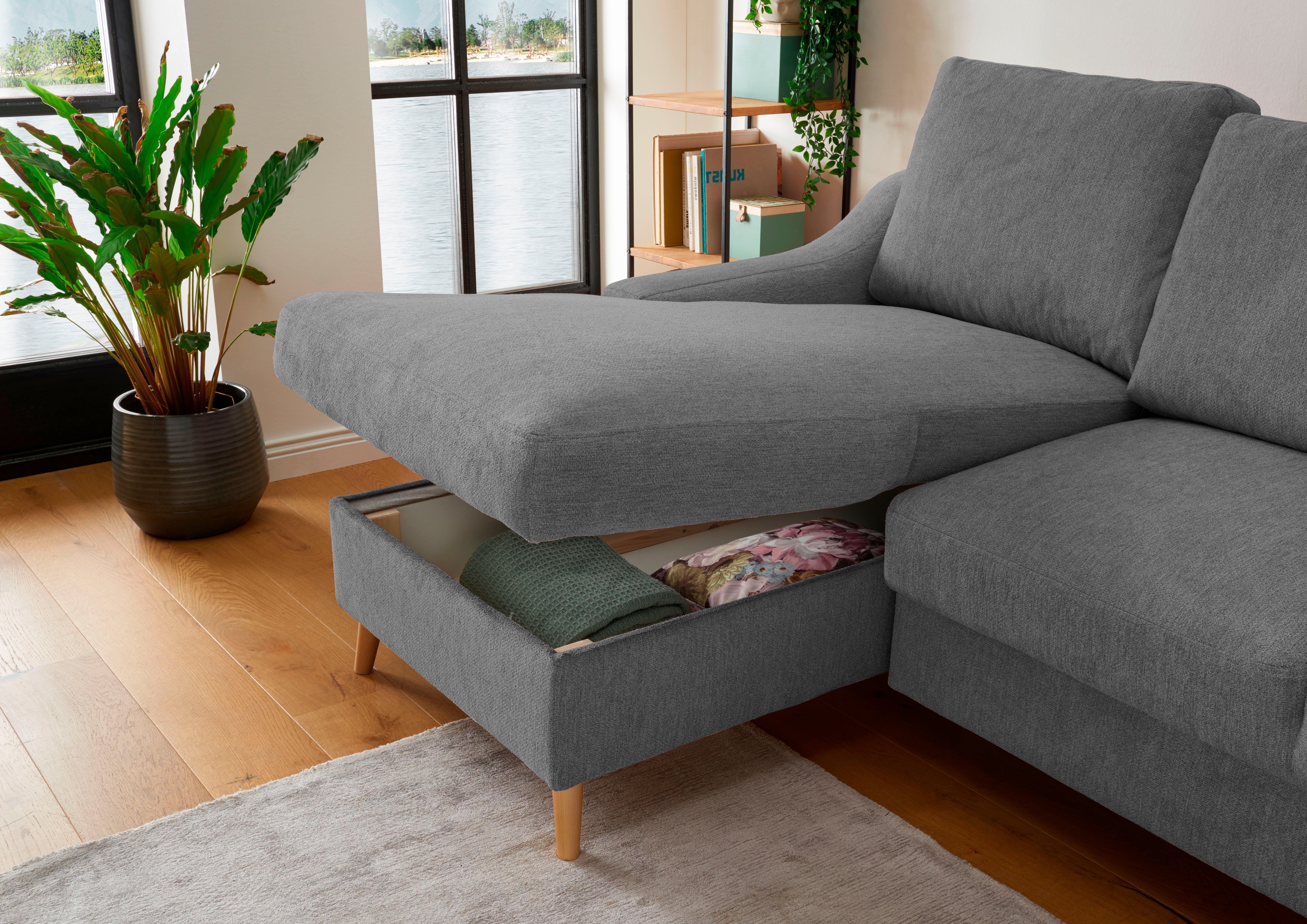 INOSIGN Hoekbank Valentina L-vorm 2 sierkussens, met zijvak, uittrekbare matrasbodem, bedbox