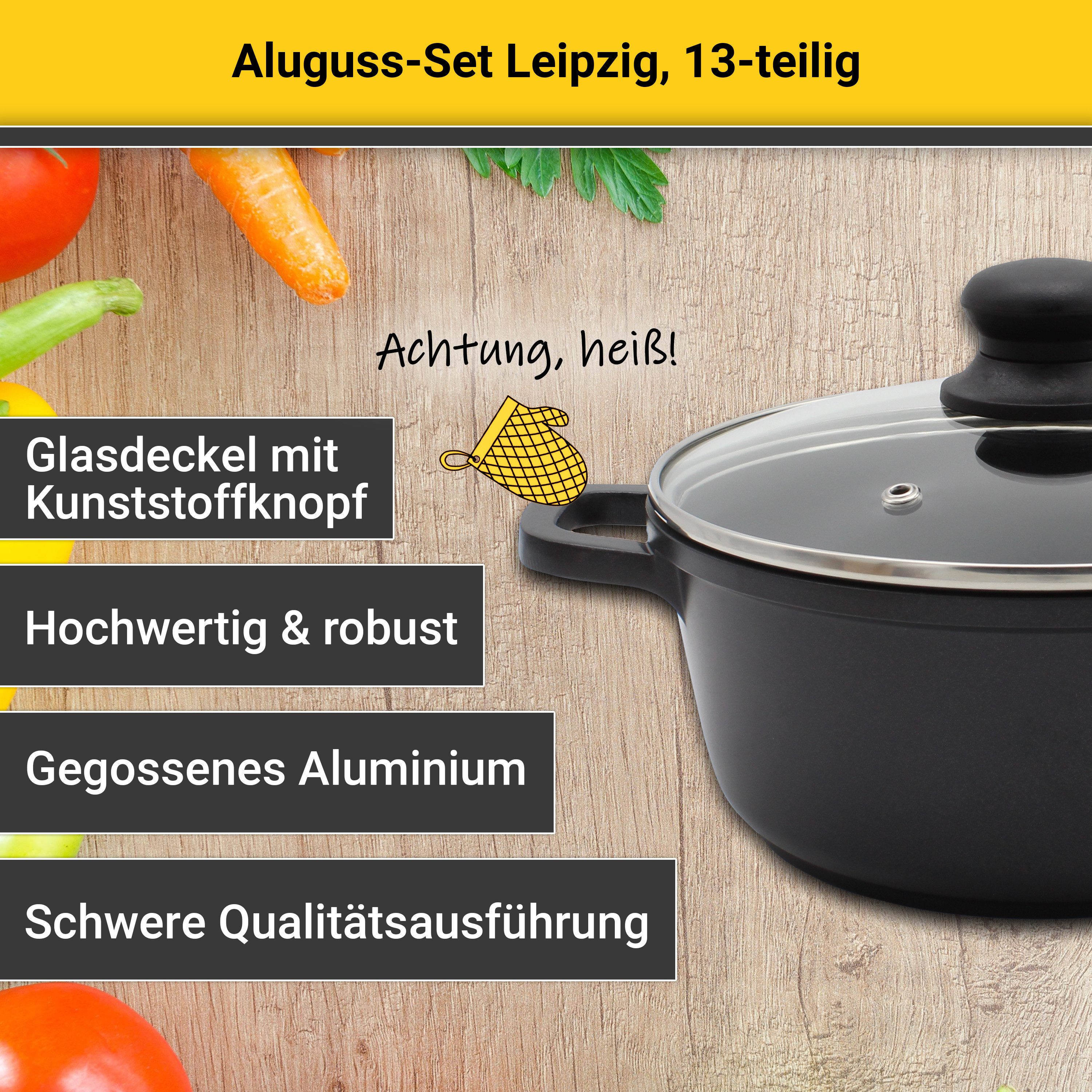 Krüger Pannenset Gegoten aluminium pot-/pannenset LEIPZIG incl. keukenhulpen, 13-delig (set)