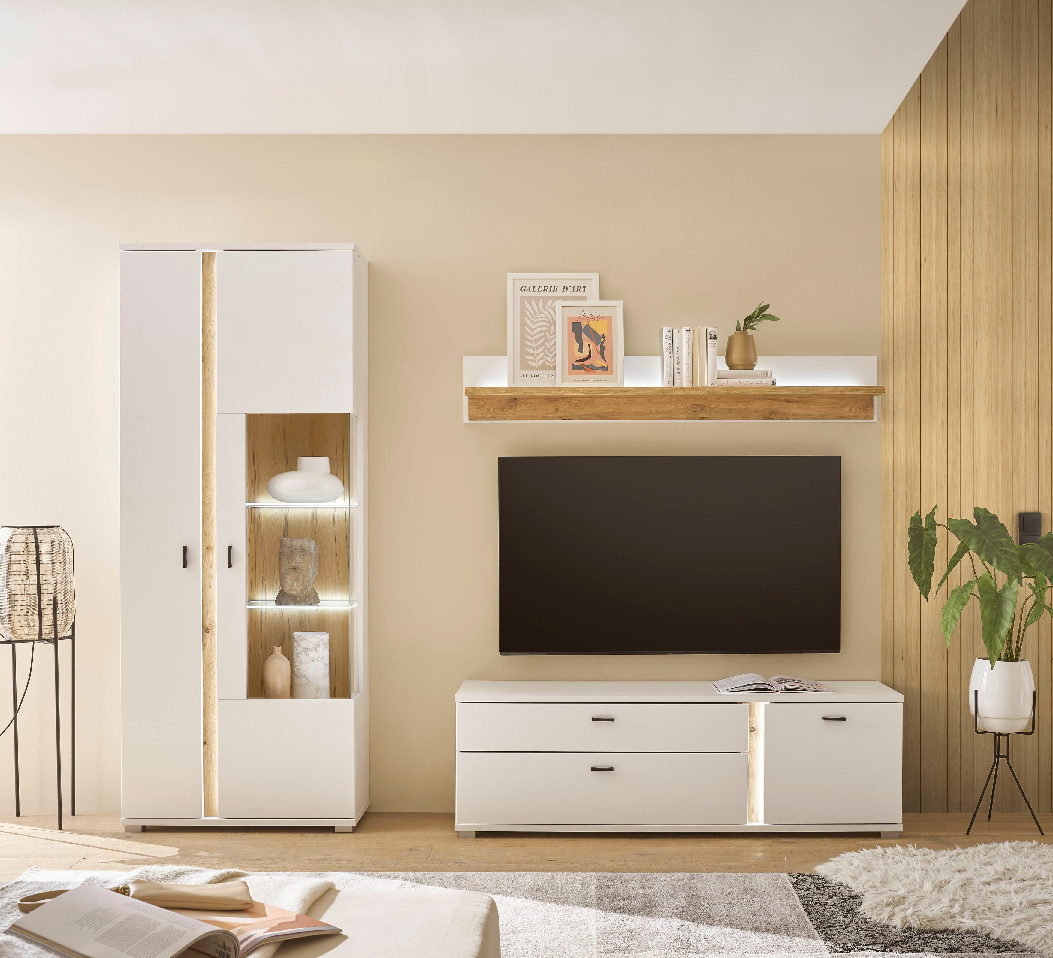 INOSIGN Wandmeubel Long Island in moderne trendkleur, inclusief verticale verlichting, breedte 240 cm (set, 3-delig)
