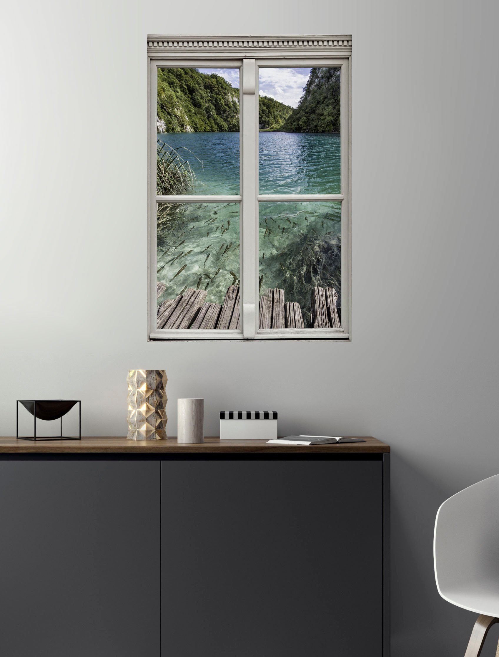 queence Wandfolie Vissen Muursticker, muurdecoratie, zelfklevend, 3D, raam