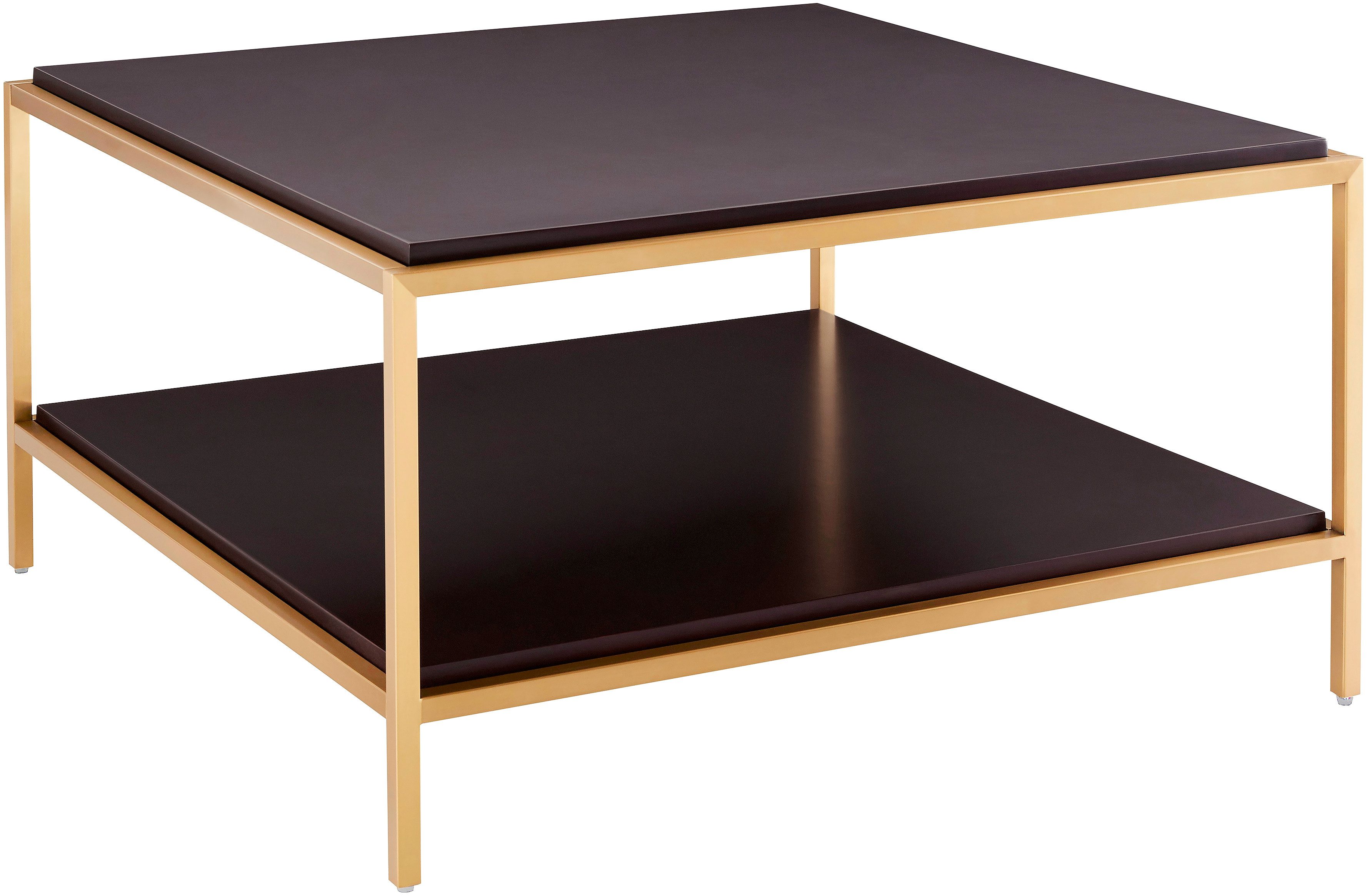 Leonique Salontafel Cherlen met twee planken en goudkleurig frame, vierkant