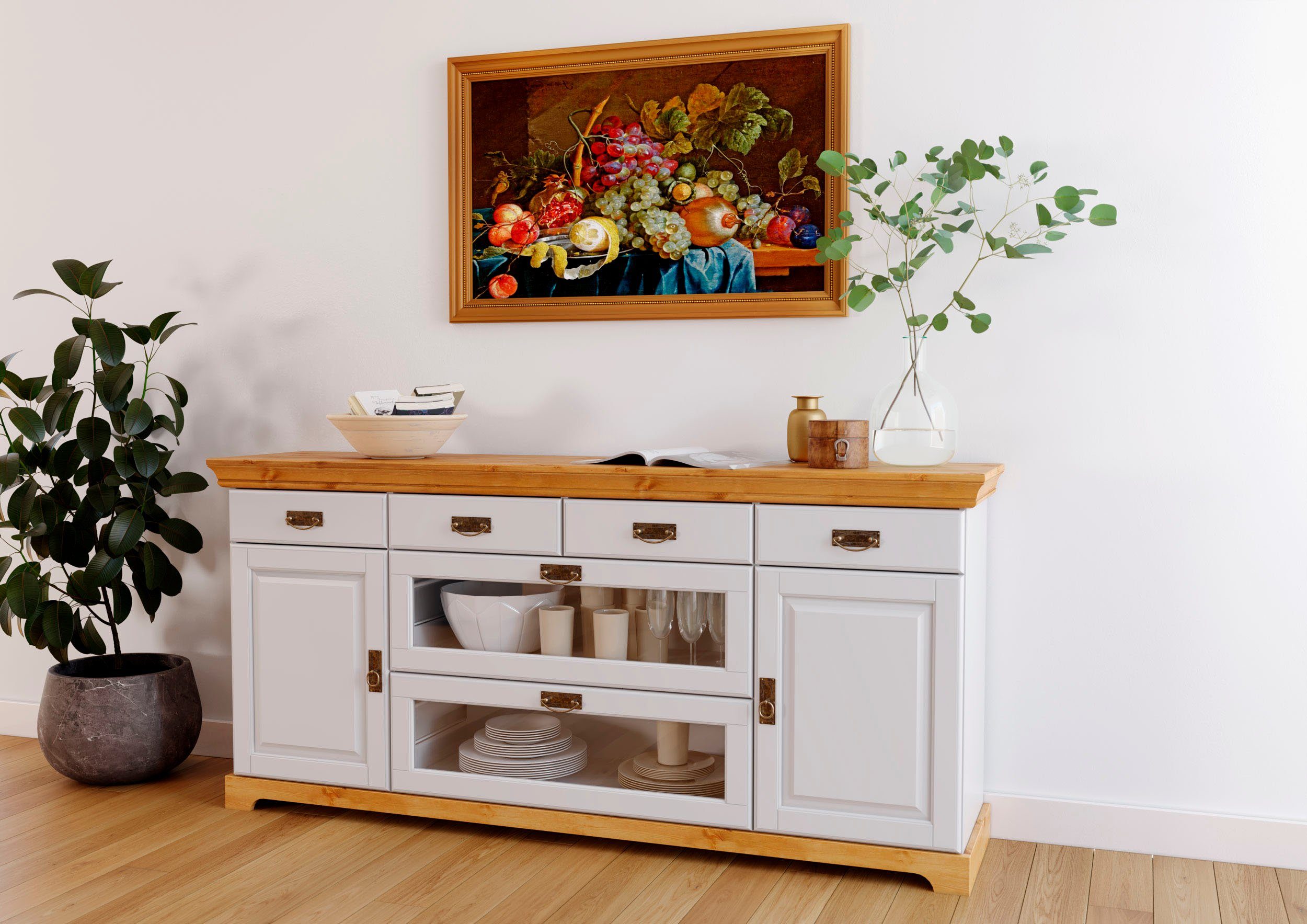 Home affaire Dressoir Rügen Commode van massief dennenhout, FSC, breedte 145 of 180 cm dressoirs maat 180 cm x 85 cm x 40 cm wit