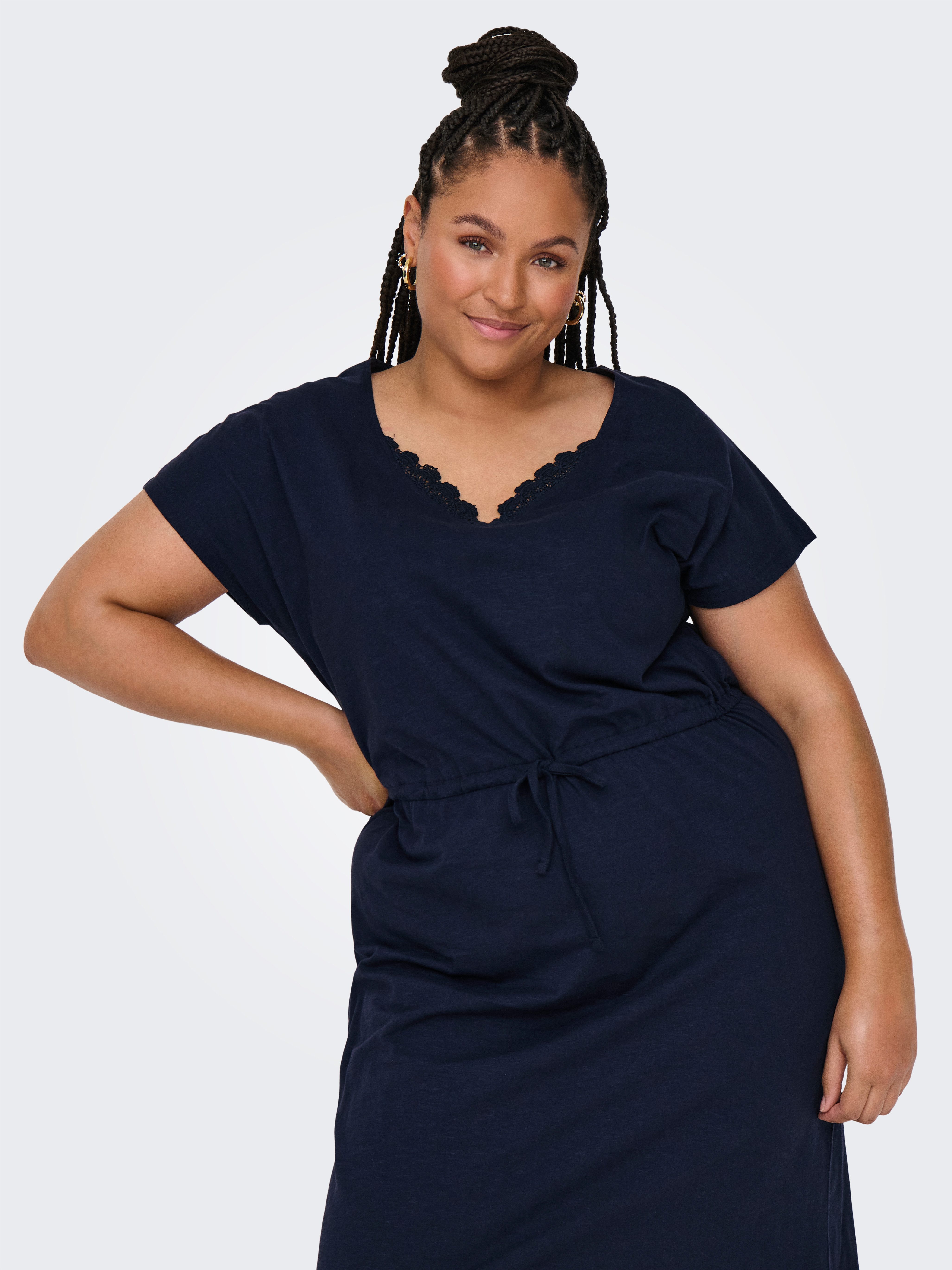 ONLY CARMAKOMA Jerseyjurk CARLILA S/L V-NECK KNEE DRESS JRS BS