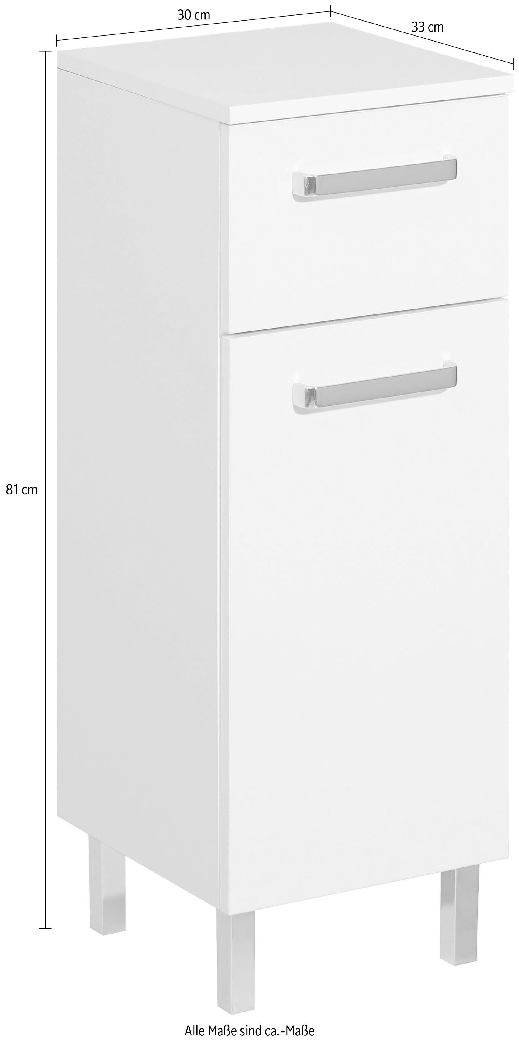 Saphir Onderkast Quickset badkamerkast met 1 deur, 1 lade, 30 cm breed Badkamer-onderkast inclusief deurdemper, grepen in glanzend chroom