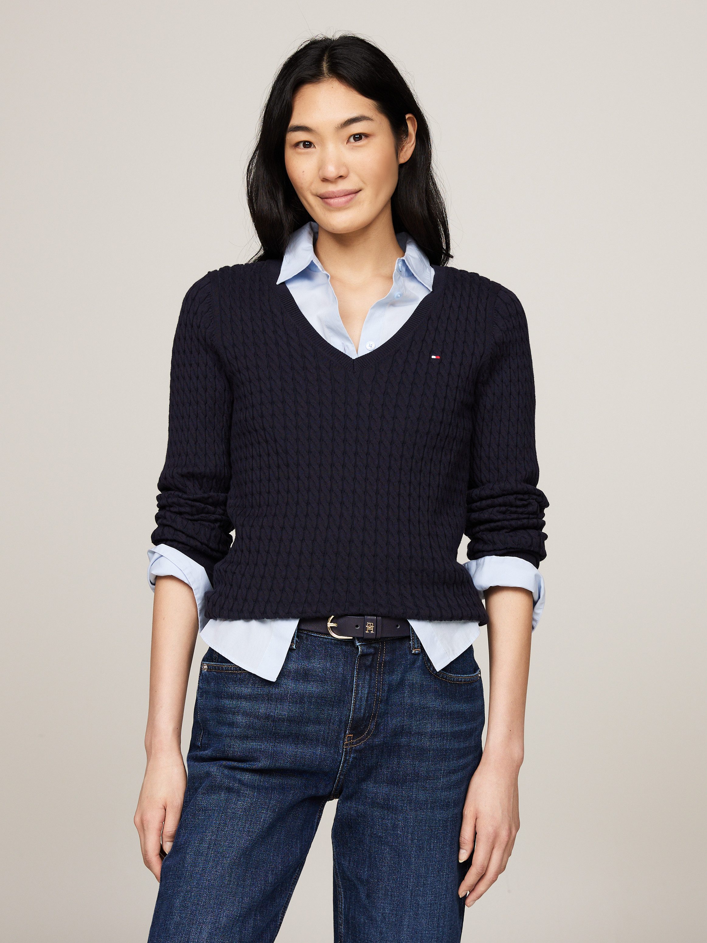 Tommy Hilfiger Gebreide trui CO CABLE V-NK SWEATER