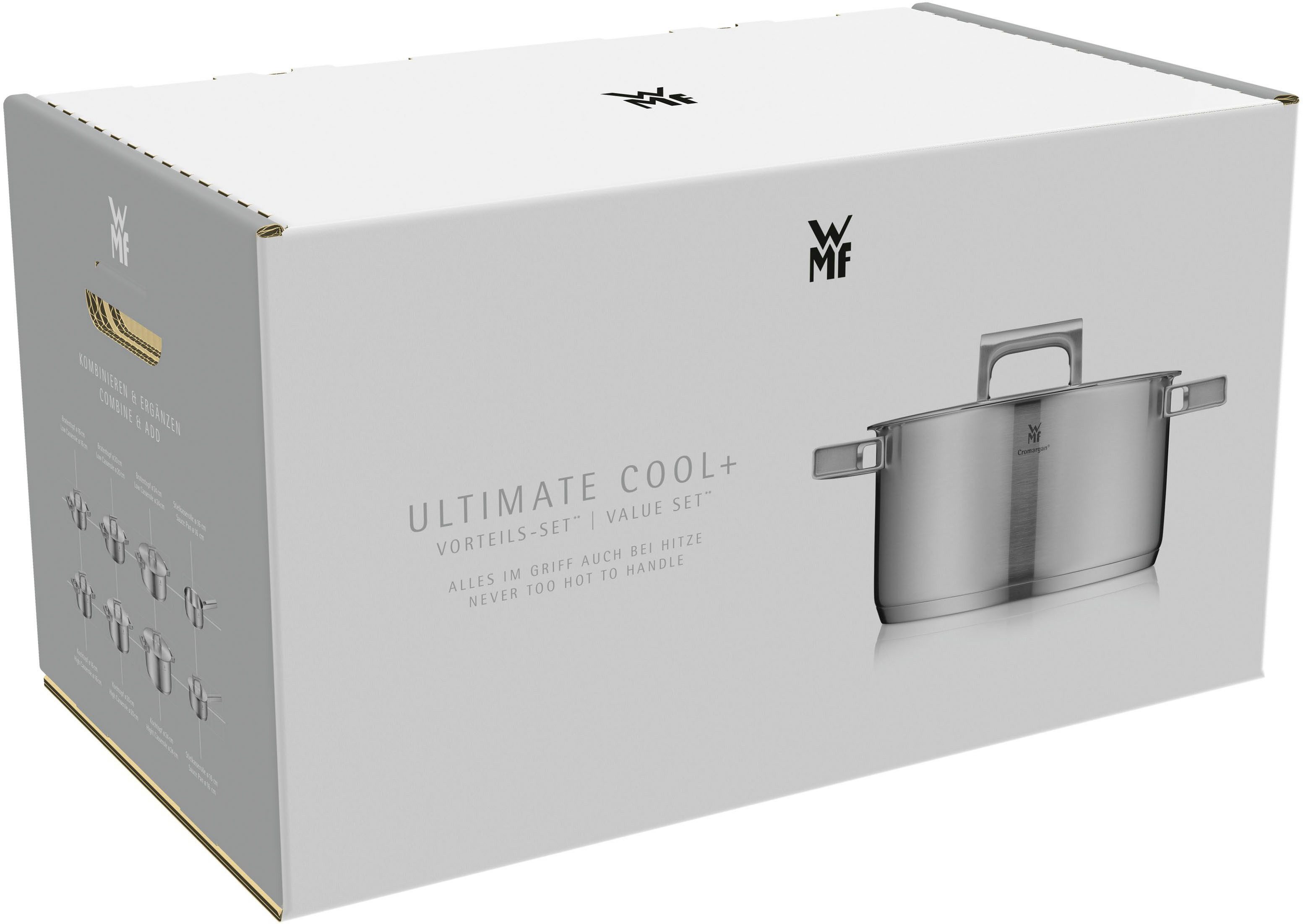 WMF Pannenset Ultimate Cool+ 9-delig, warmte reducerende cool+ handvaten, transtherm-allherdbodem (set, 9-delig)