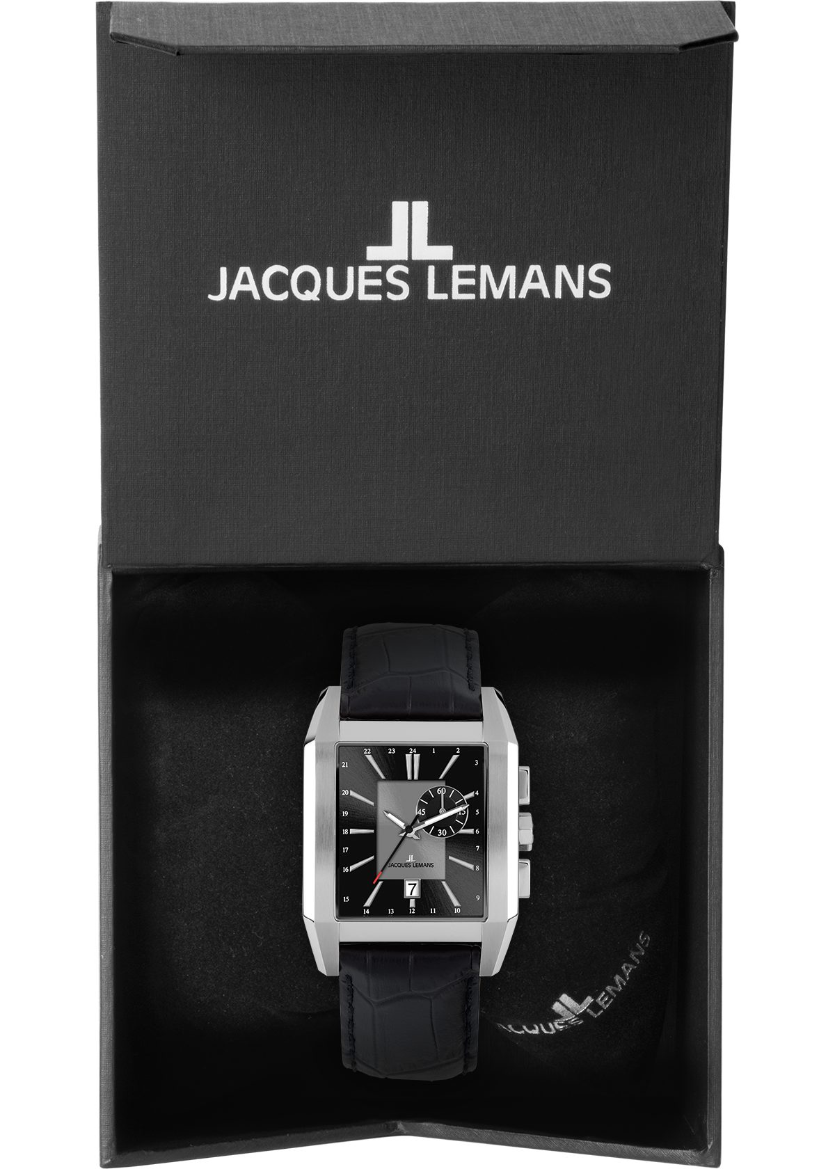 Jacques Lemans Kwartshorloge 1-2162A Horloge, herenhorloge, datum, glow-in-the-dark wijzers, leren band