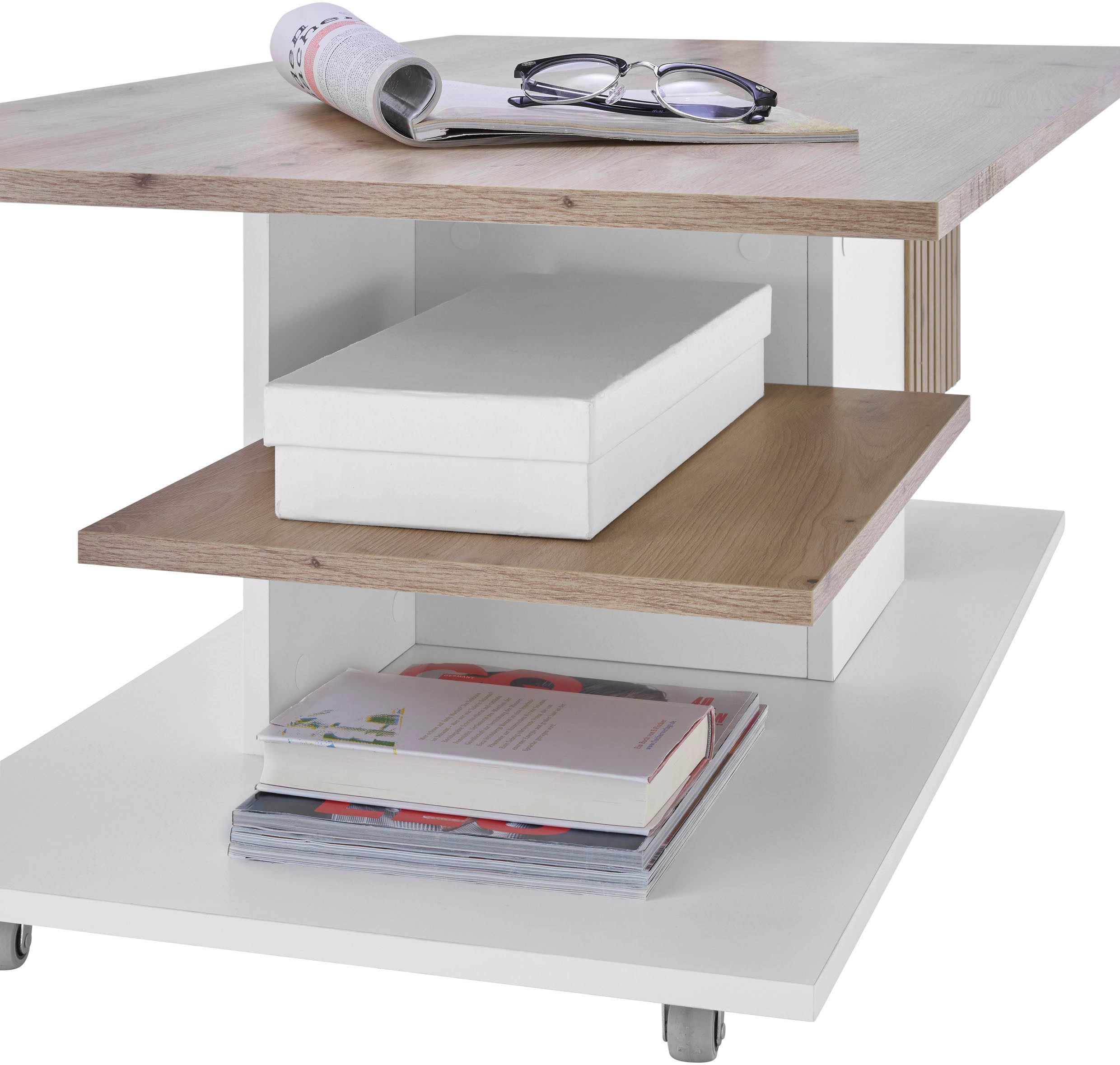 Stolkom Salontafel Ally salontafel met wielen wit, Artisan decor, BxHxD 110x44,5x60 cm