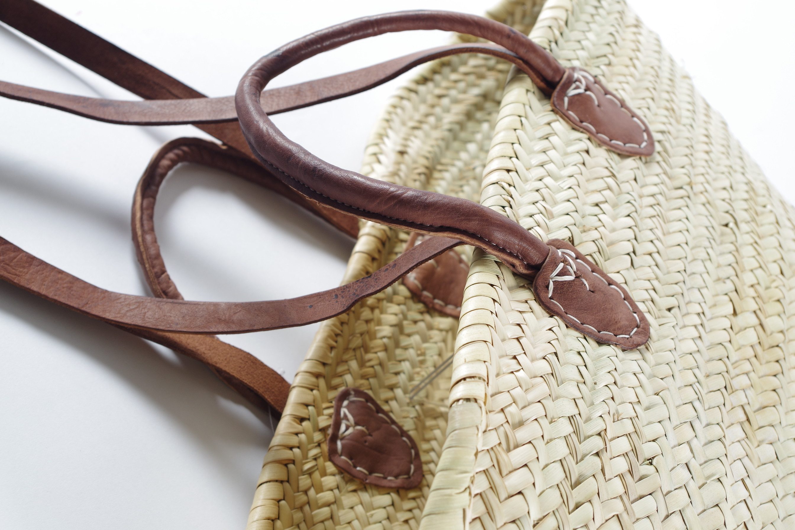 locker Opbergmand Strandtas, mandtas Palmtas met leren handvatten en leren hengsels, strandstoel in Boho-stijl