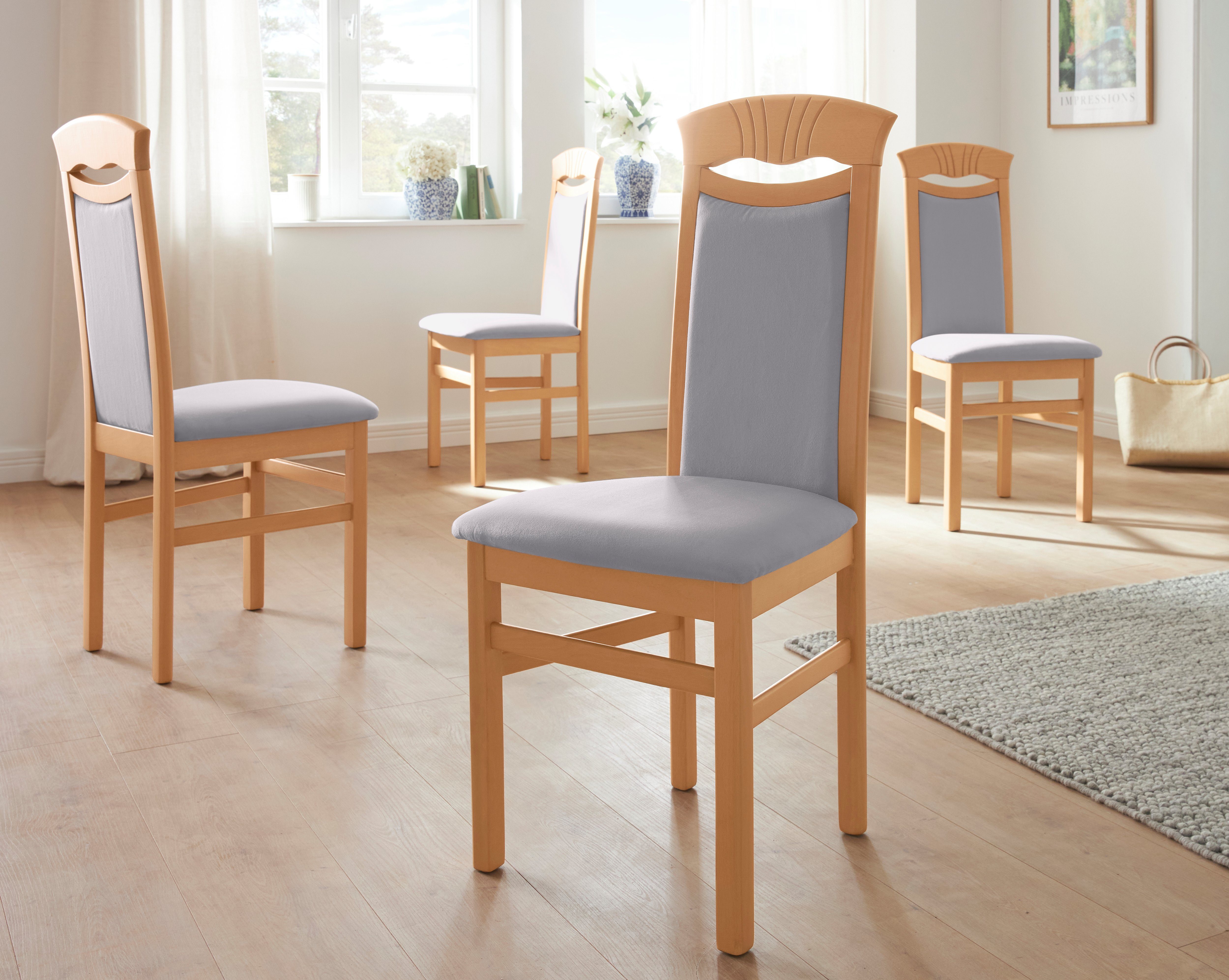 Home affaire Eetkamerstoel Franz slijtvast microvezel, onderstel beuken naturel of wit, houten stoel (set, 2 stuks)