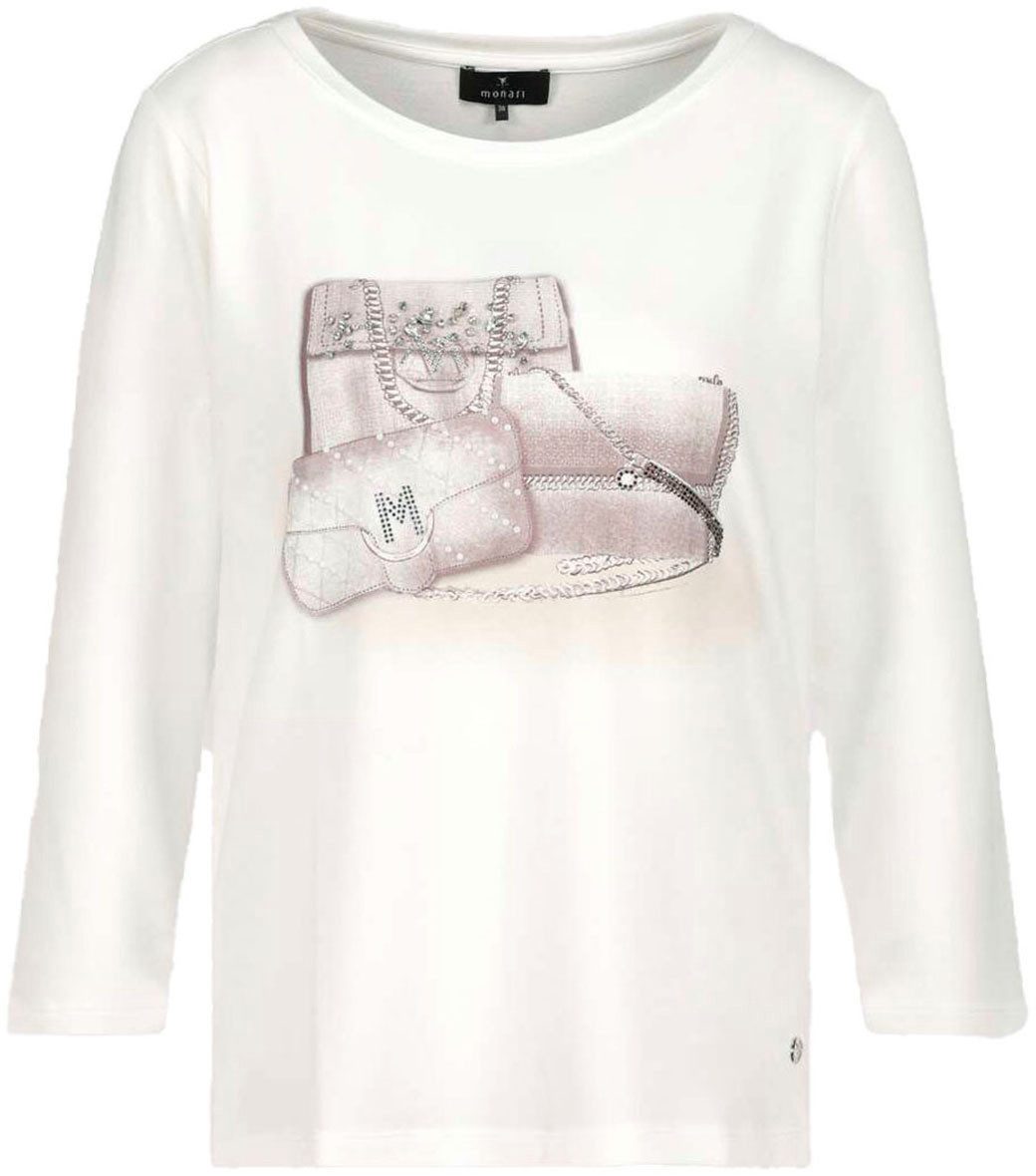 Monari Shirt met ronde hals Shirt met sieraden zakken met frontprint en glitterstuds