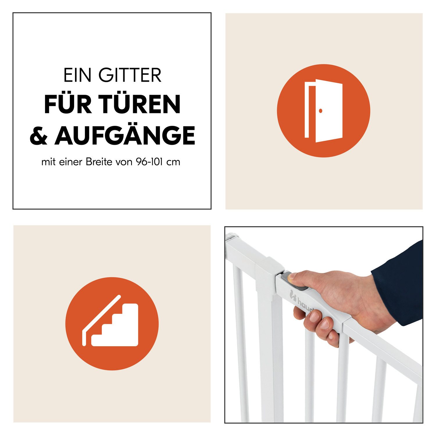Hauck Traphek Clear Step set 2 inclusief verlenging 21 cm, wit ook als traphekje te gebruiken, 96-101 cm, vlakke doorgang