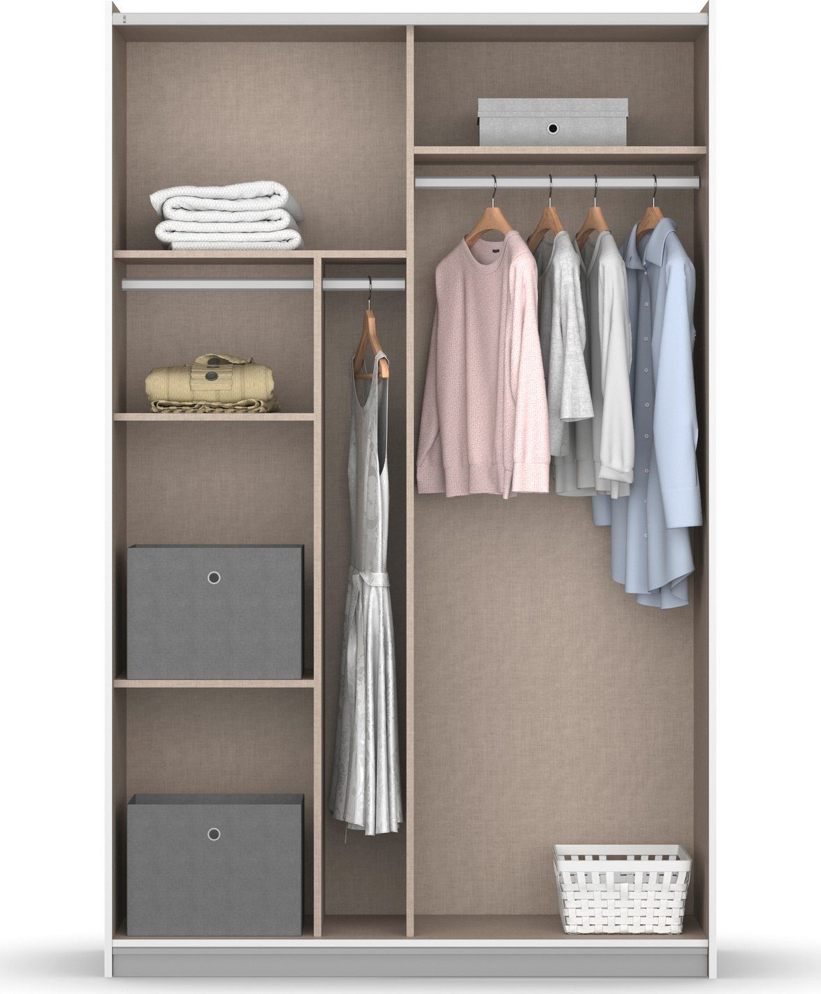 rauch Zweefdeurkast Kledingkast kast garderobe REFLECT inclusief praktische binneninrichting met 2 stoffen dozen made in germany