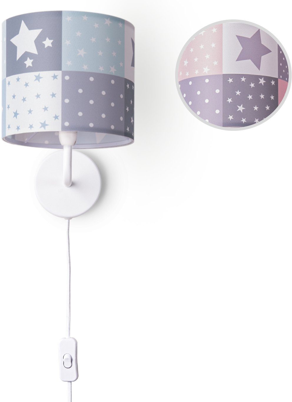 Paco Home Wandlamp Cosmo 345 Kinderlamp wandlamp schakel Ø…18cm sterren stippen kabellengte 3m E14