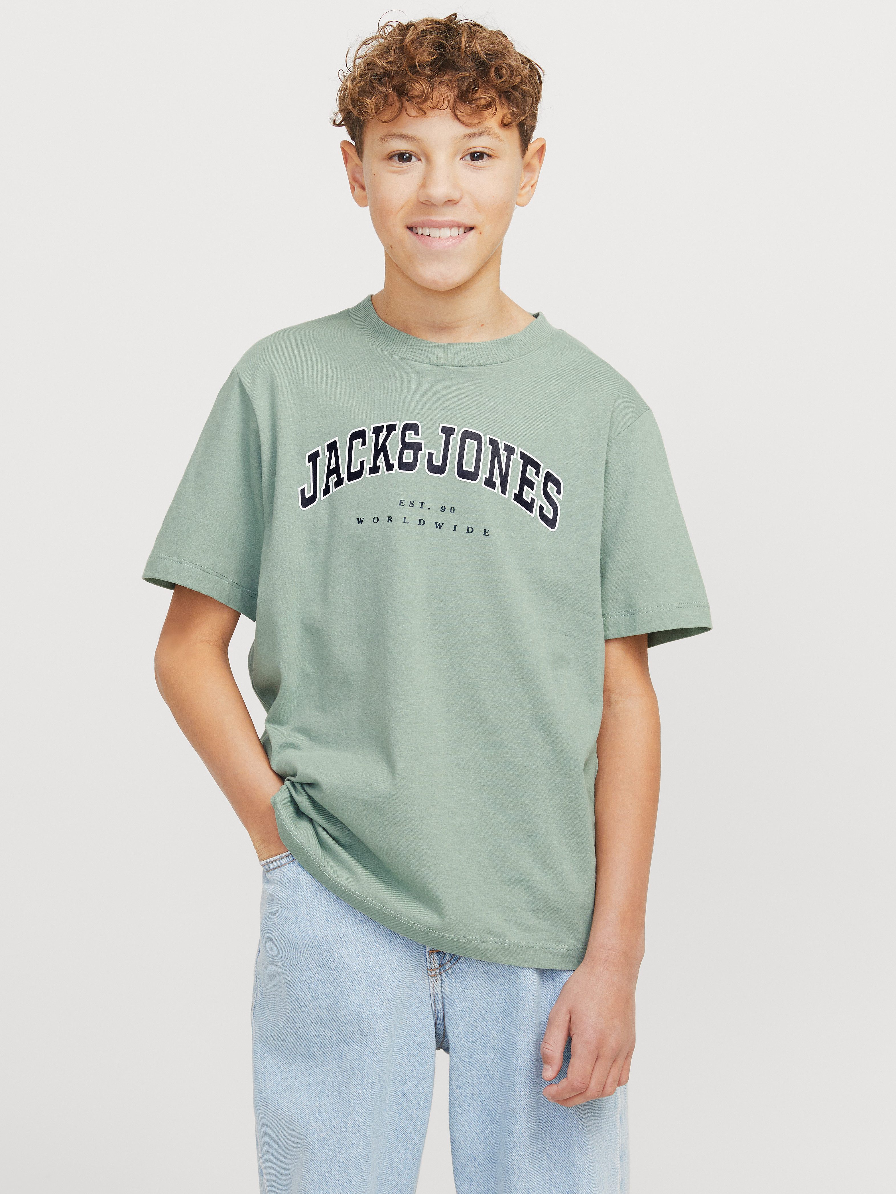 Jack & Jones Junior Shirt met ronde hals JJECALEB VARSITY TEE SS O-NECK NOOS JNR