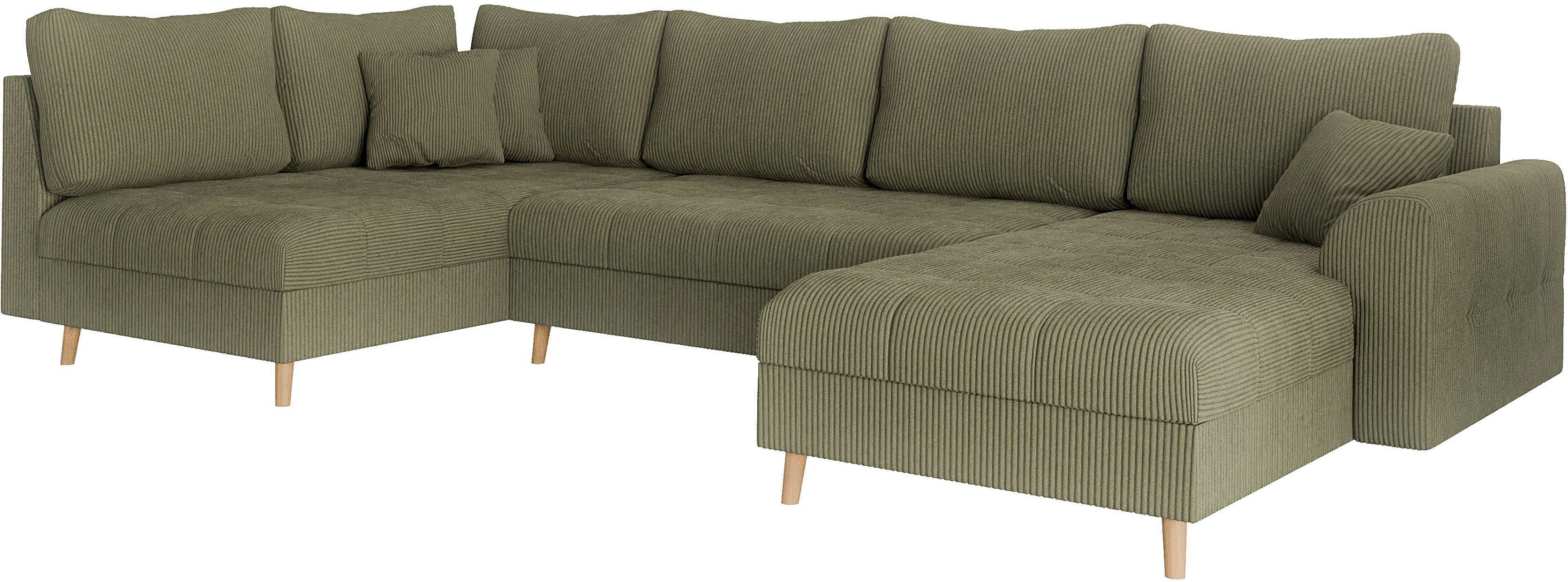 Home affaire Zithoek CHARRE U-vorm met ottomane, afmetingen B/D/H: 310/161/81 cm fijne stiksels, losse rug- en sierkussens, ook in cord en bouclé