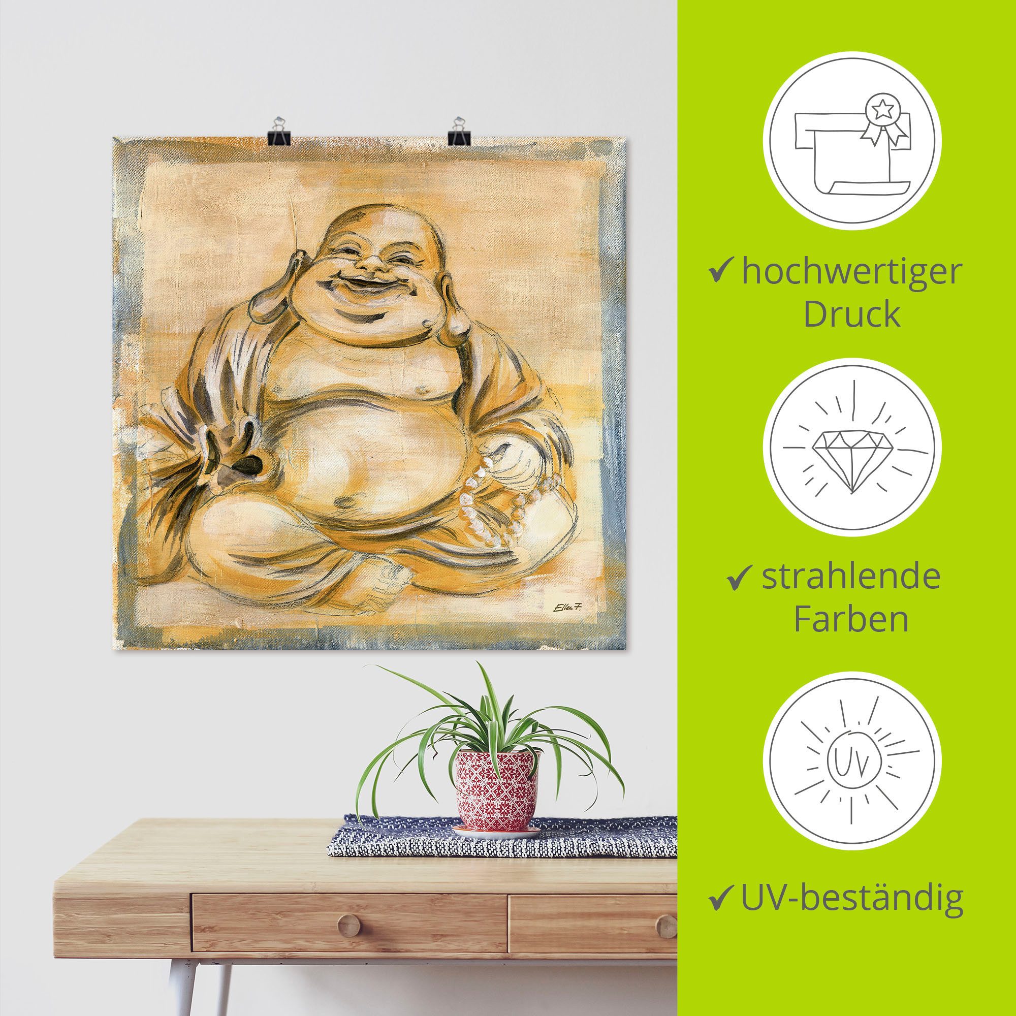 Artland Artprint Vrolijke boeddha I als artprint op linnen, poster, muursticker in verschillende maten