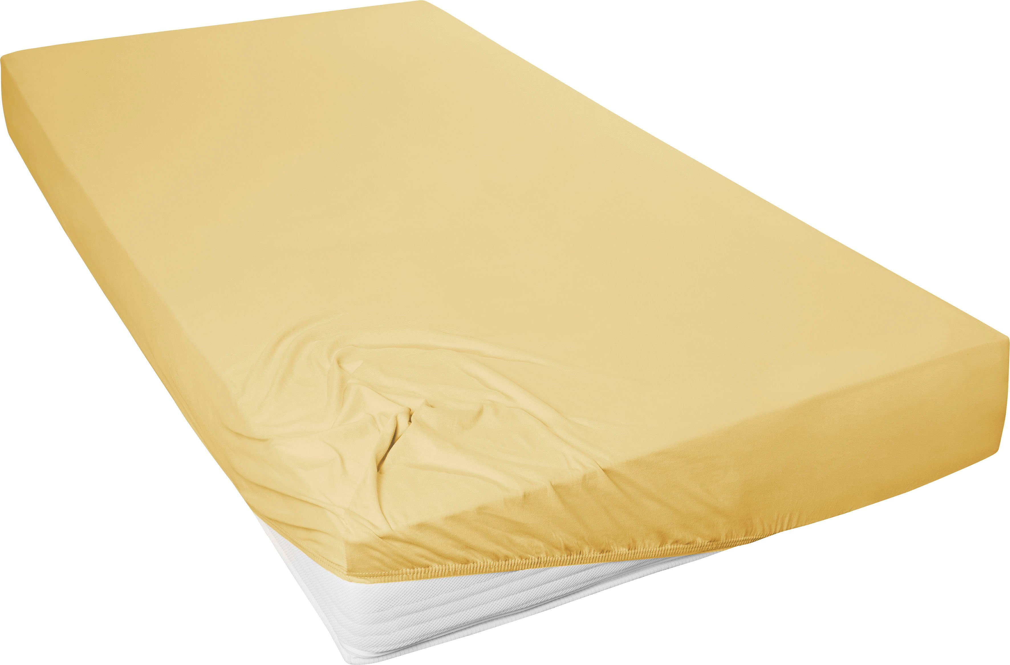 Primera Hoeslaken Mako-fijnjersey hoeslaken Geschikt voor standaardmatrassen tot 22 cm, 100% katoen (1 stuk) hoeslakens maat 180-200 cm x 200 cm geel