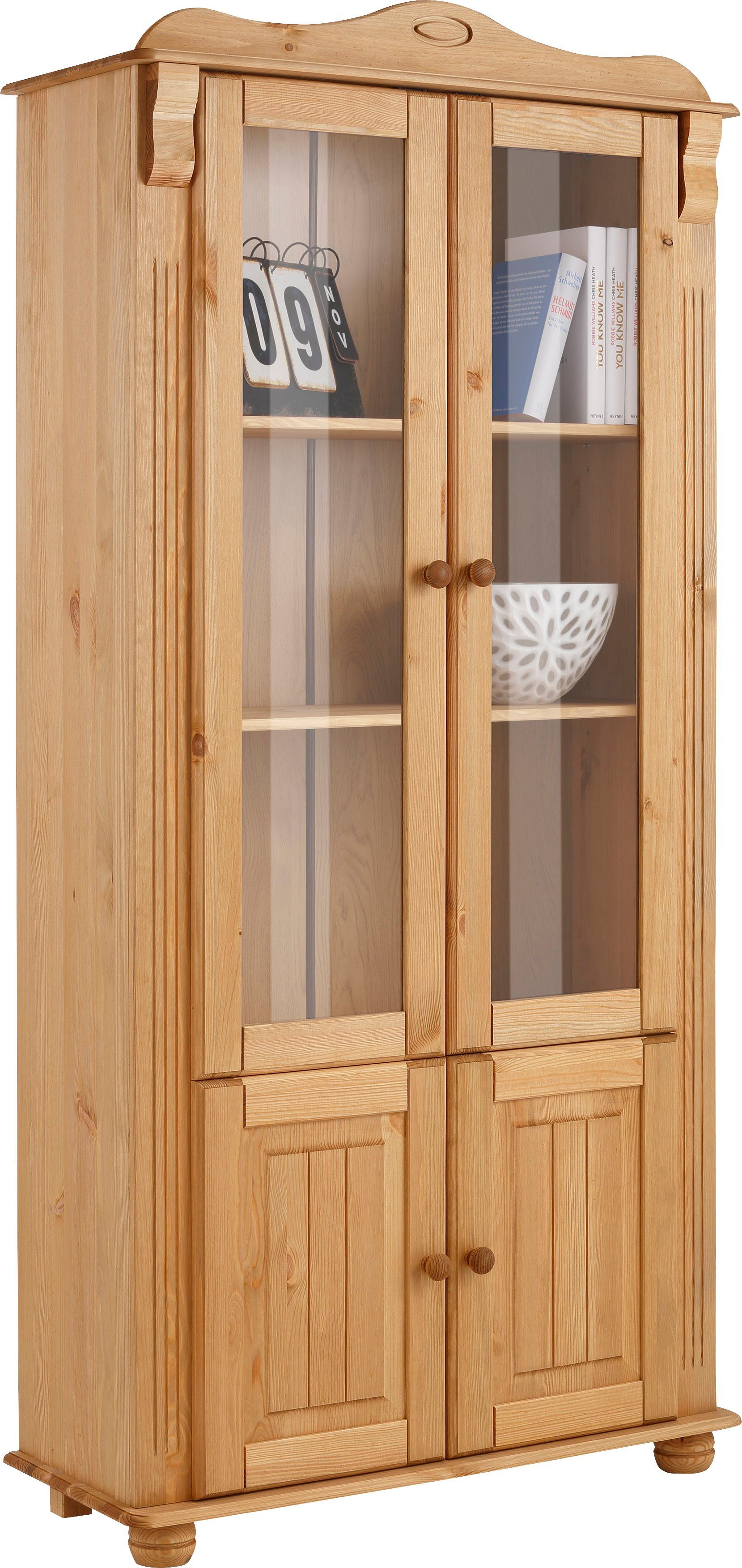 Home affaire Vitrinekast ADELE 4-deurs, hoogte 185 cm, met glaselementen, van massief dennenhout, fsc®
