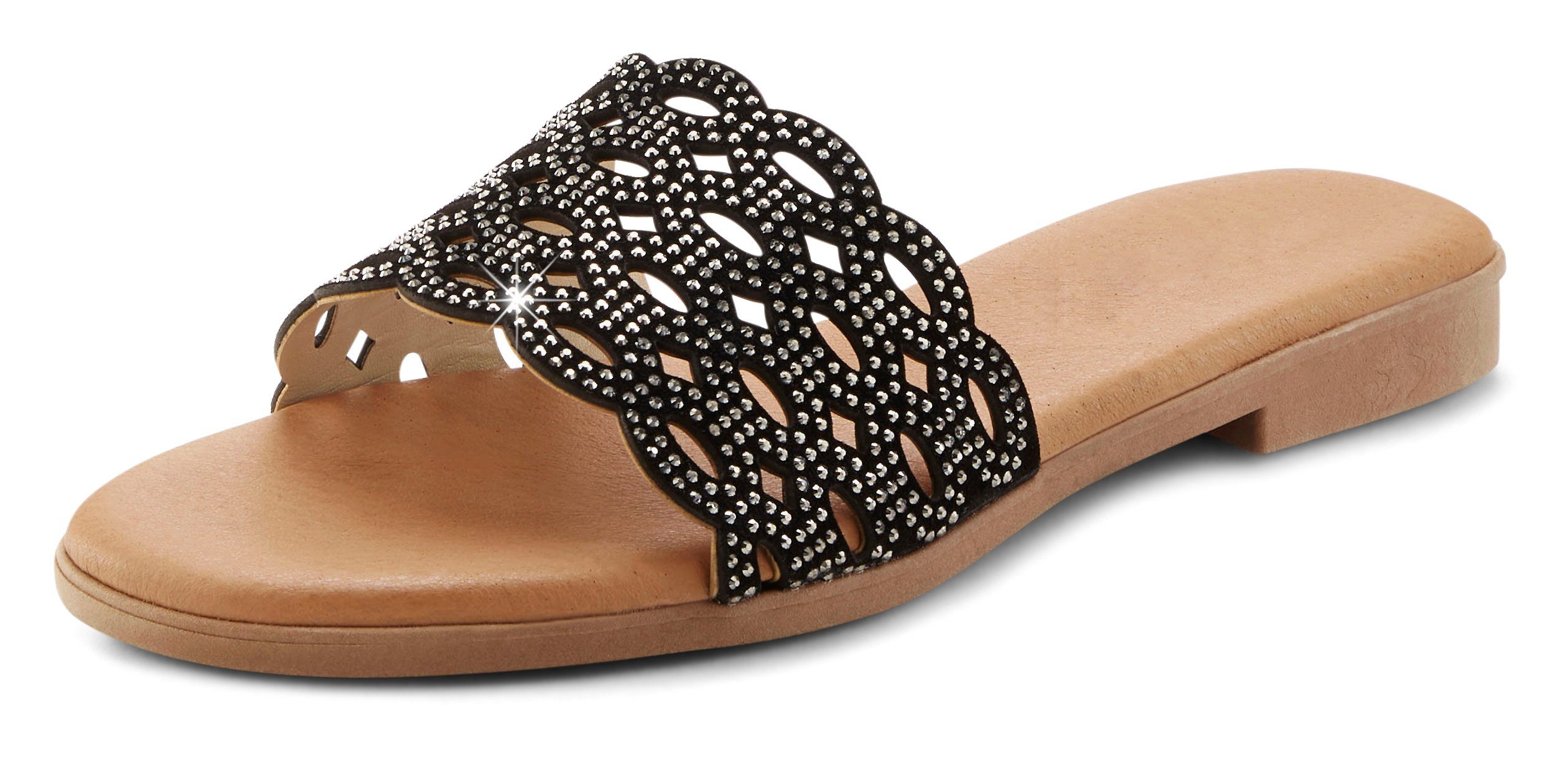Lascana Slippers Mule, sandaal, open schoen van leer met kleine uitsparingen