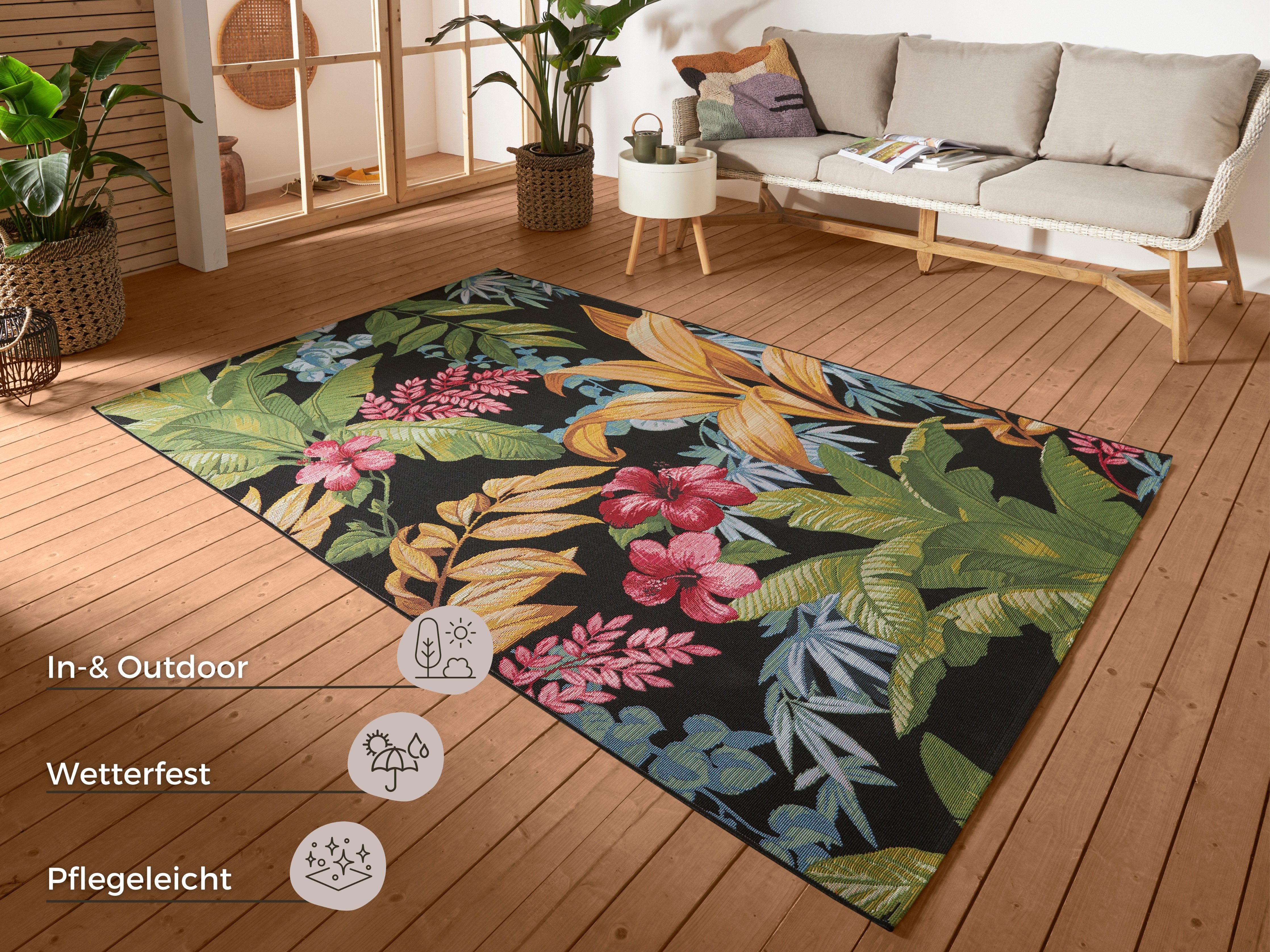 HANSE Home Outdoorkleed Tropical Flowers In-& outdoor, tapijt, weerbestendig, balkon, tuin, woonkamer, floraal