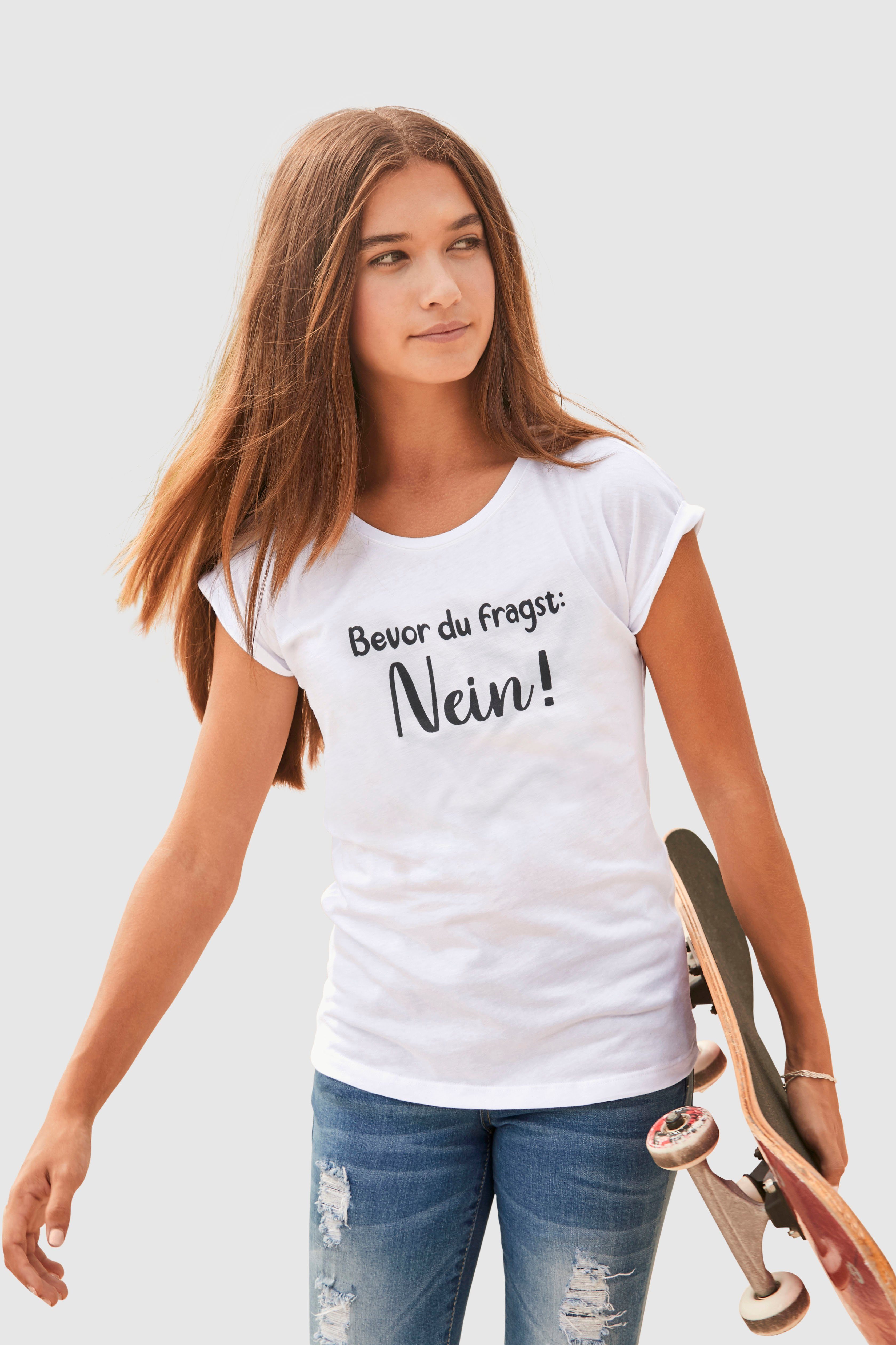 KIDSWORLD T-shirt Bevor Du fragst: NEIN! Korte mouwen, met print, ronde hals