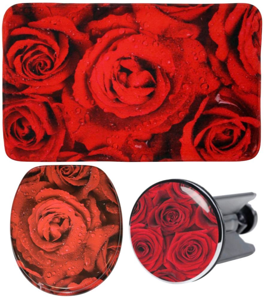 Sanilo Set badkameraccessoires Rosen bestaand uit toiletzitting, badmat en wastafelplug...